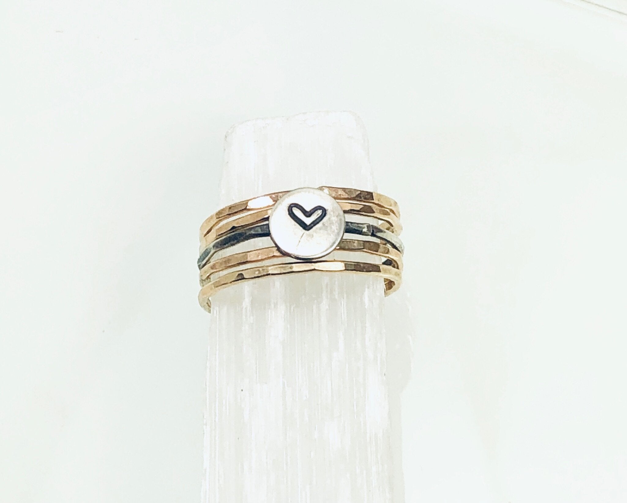 Tiny Heart Stacking Rings Set