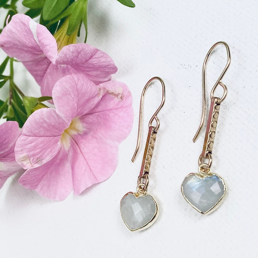 Gemstone Heart Bar Earrings