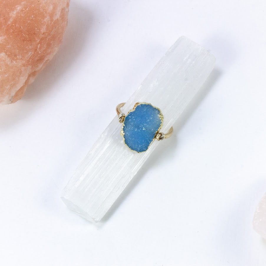 handmade blue druzy cocktail ring laura j designs