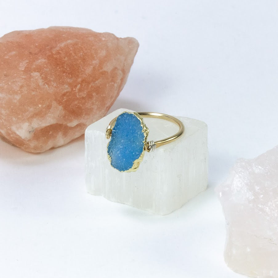 handmade blue druzy cocktail ring laura j designs