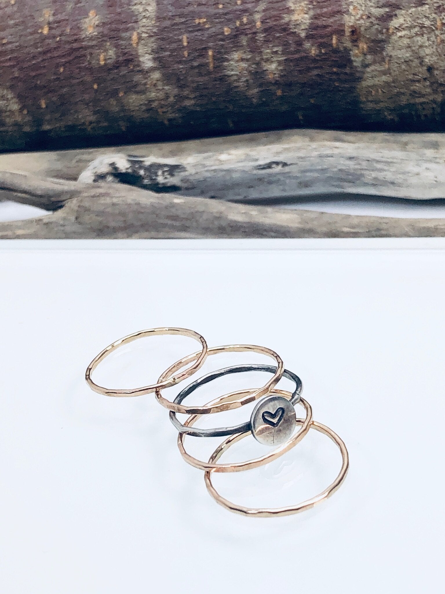 Tiny Heart Stacking Rings Set