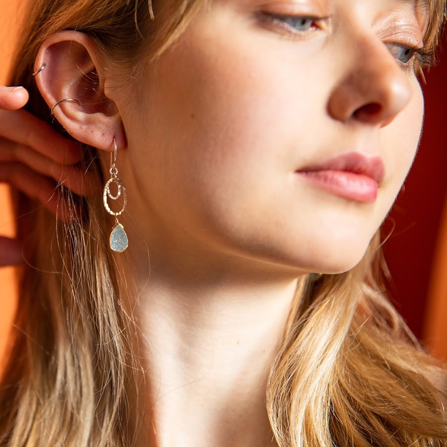 Aqua Druzy Drop Earrings