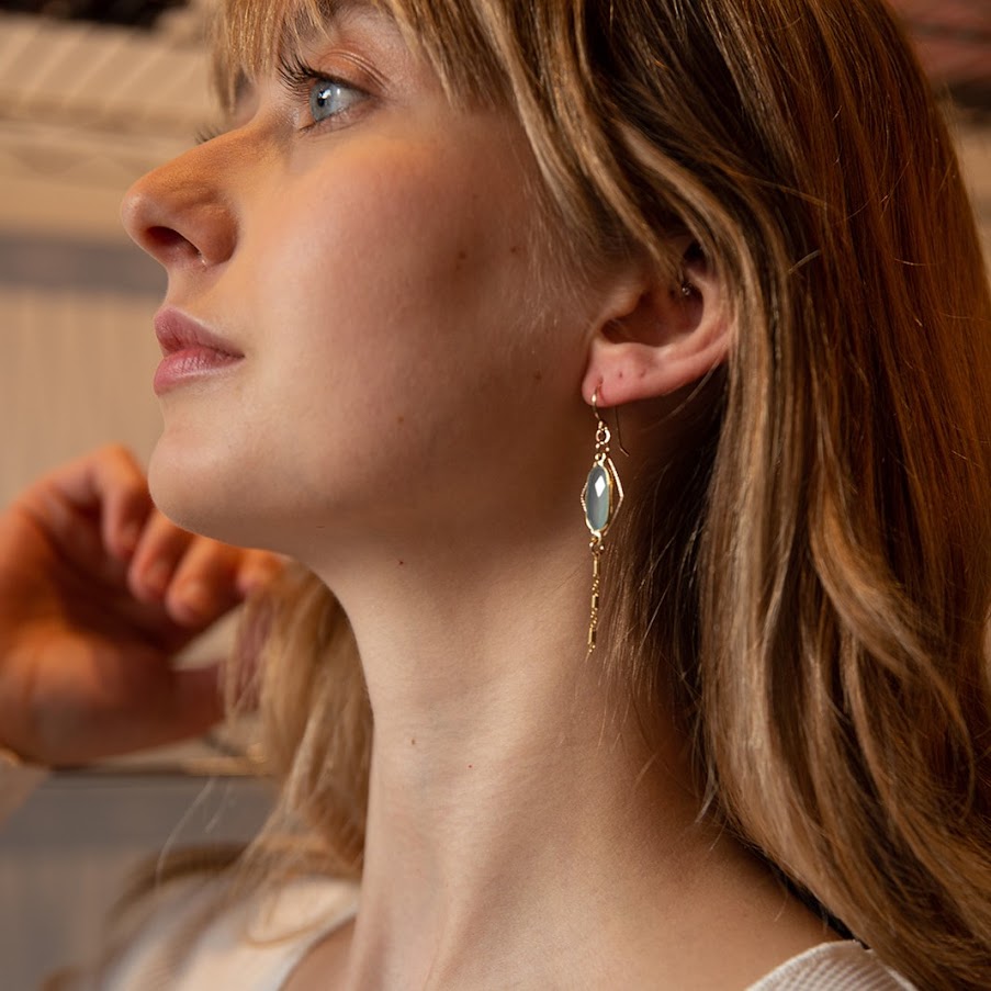Chalcedony Chain Earrings