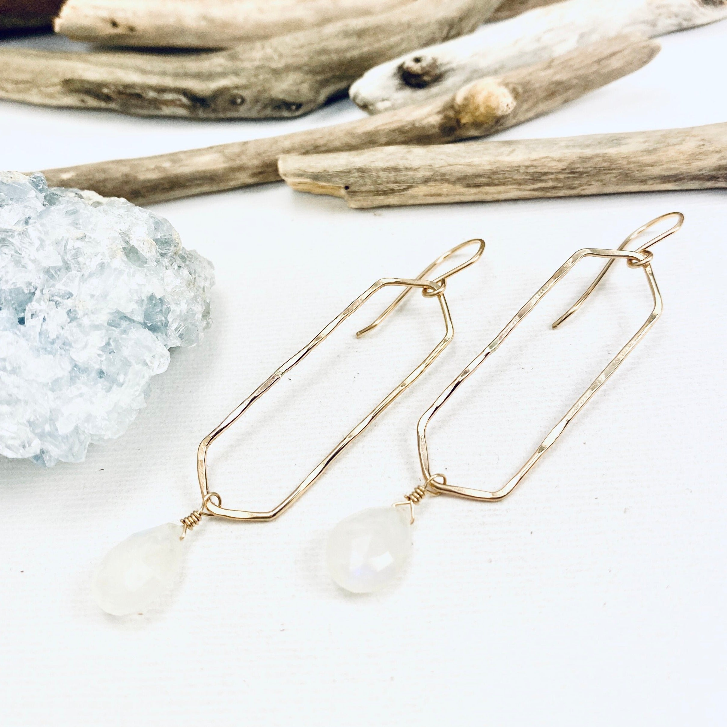 Geometric Moonstone Earrings