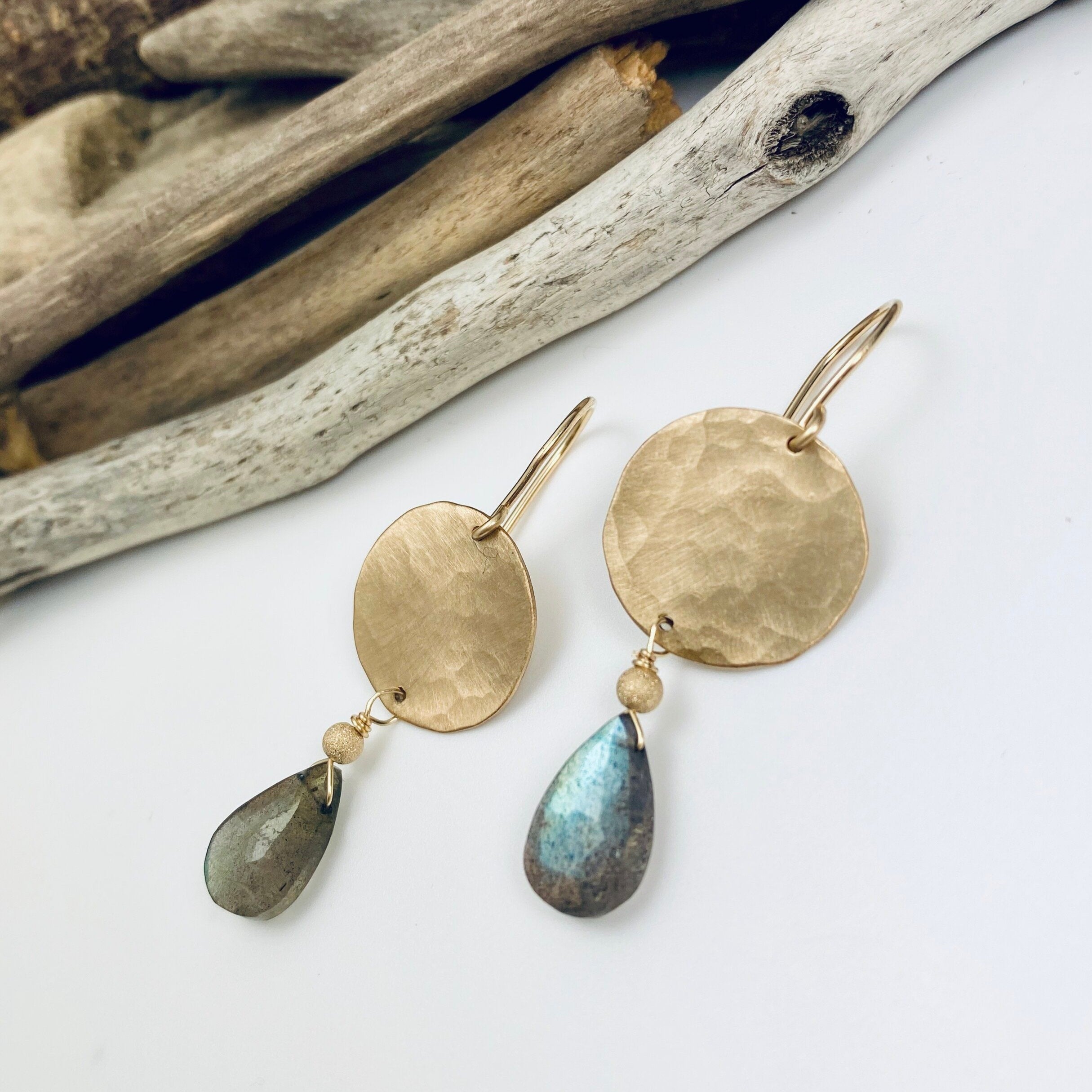 Labradorite Disc Earrings