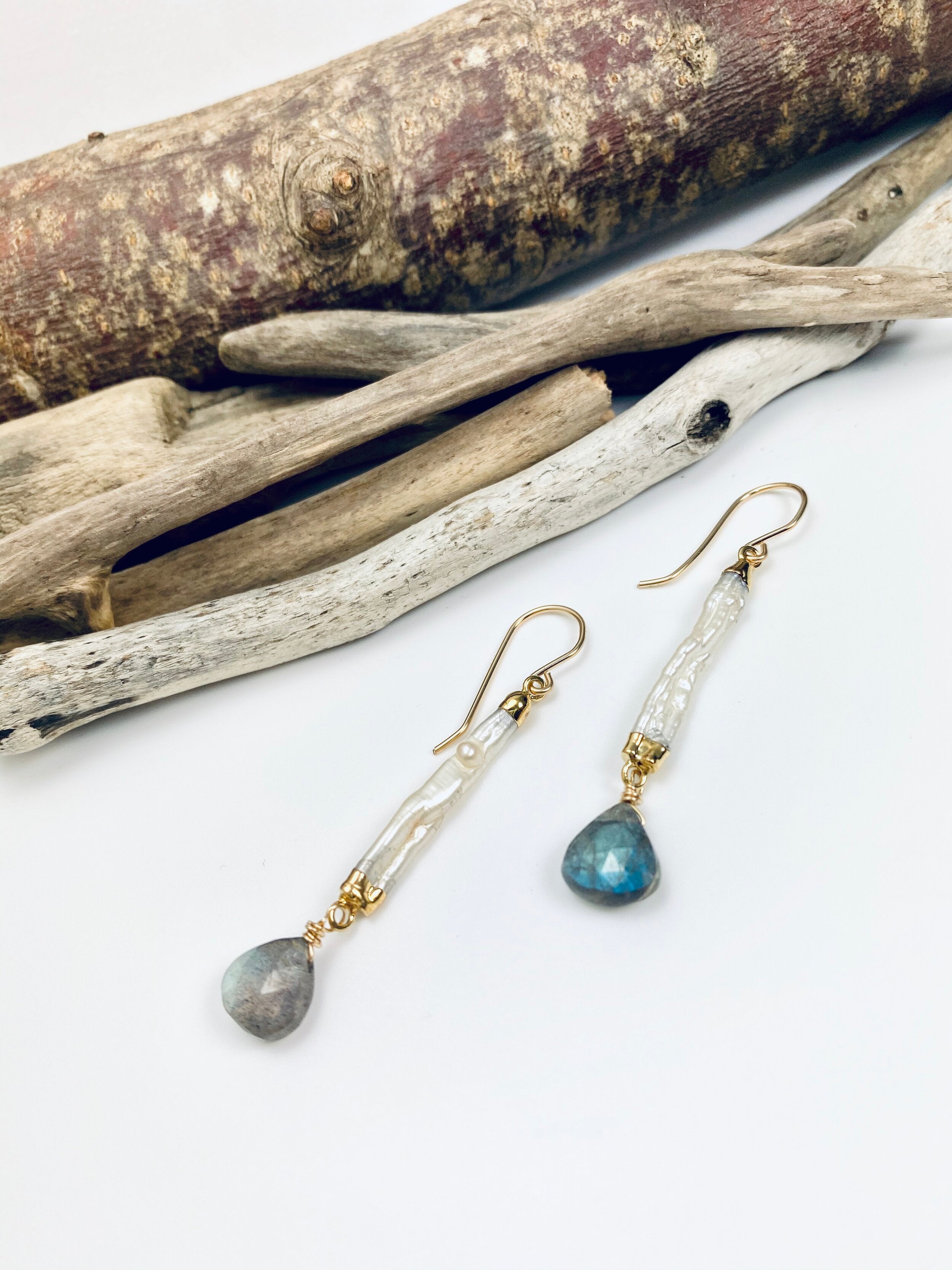 Pearl and Labradorite Drop Earring