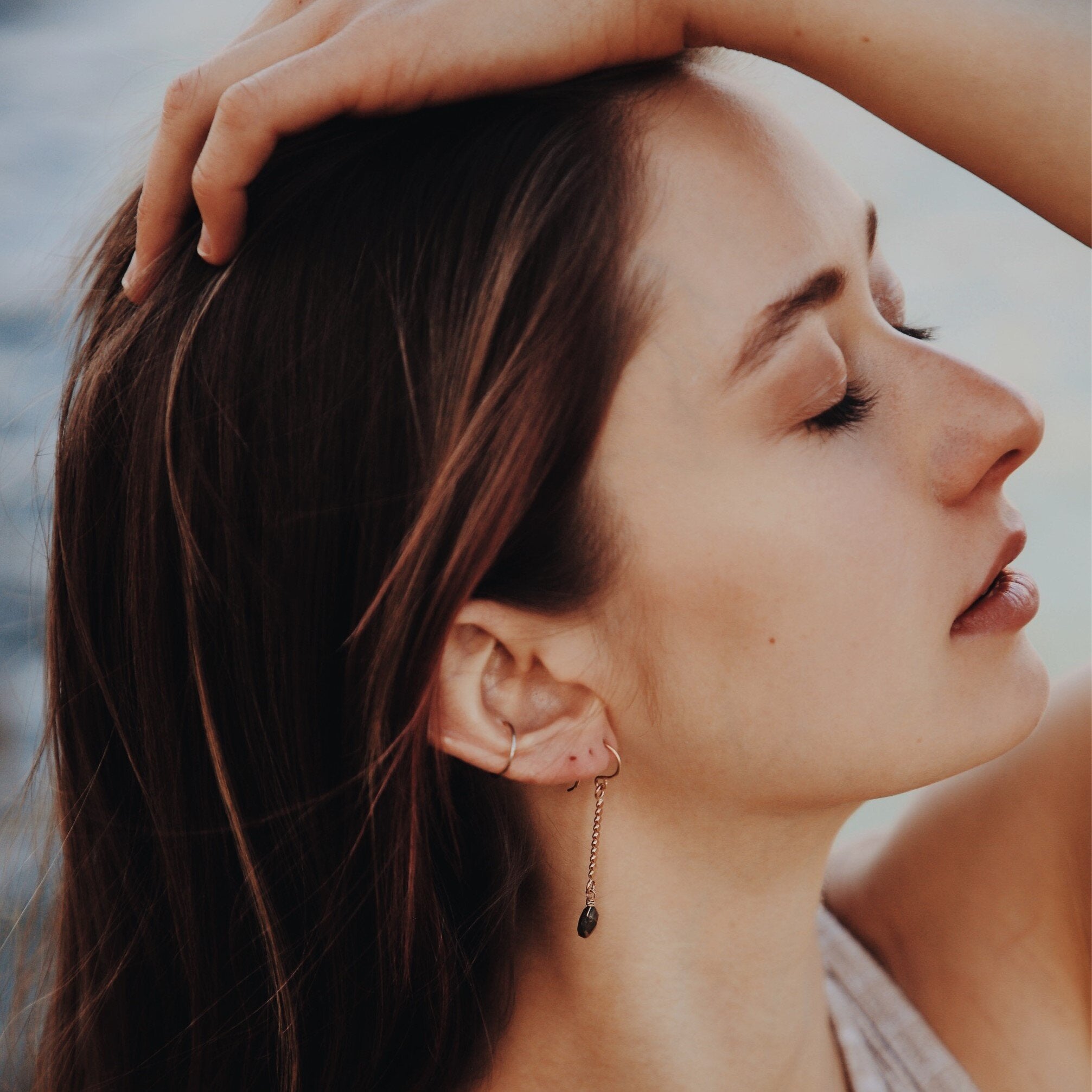 Labradorite Textured Bar Earrings