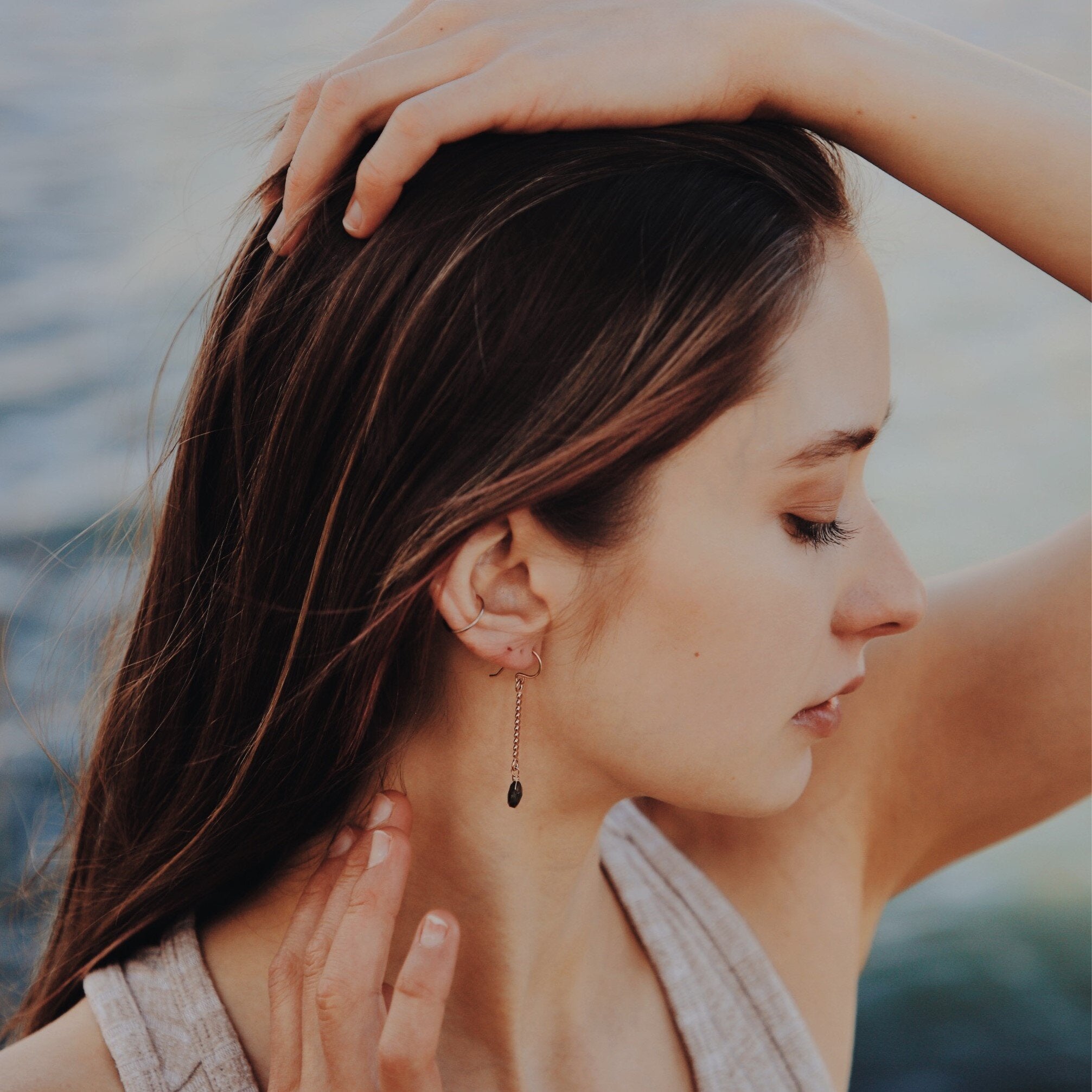 Labradorite Textured Bar Earrings