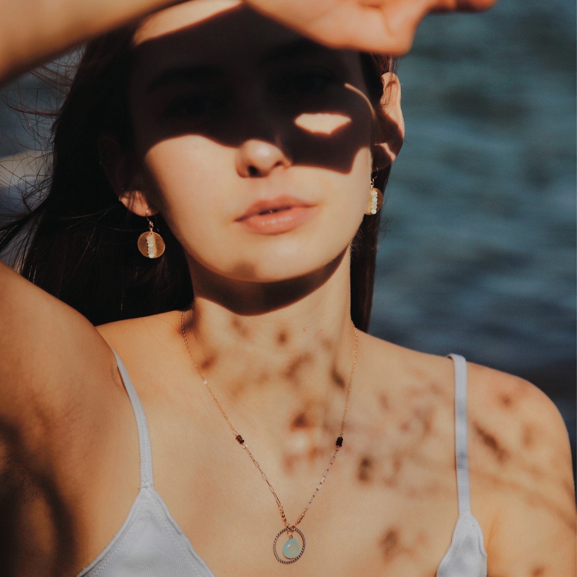Opal Moon Disc Earrings