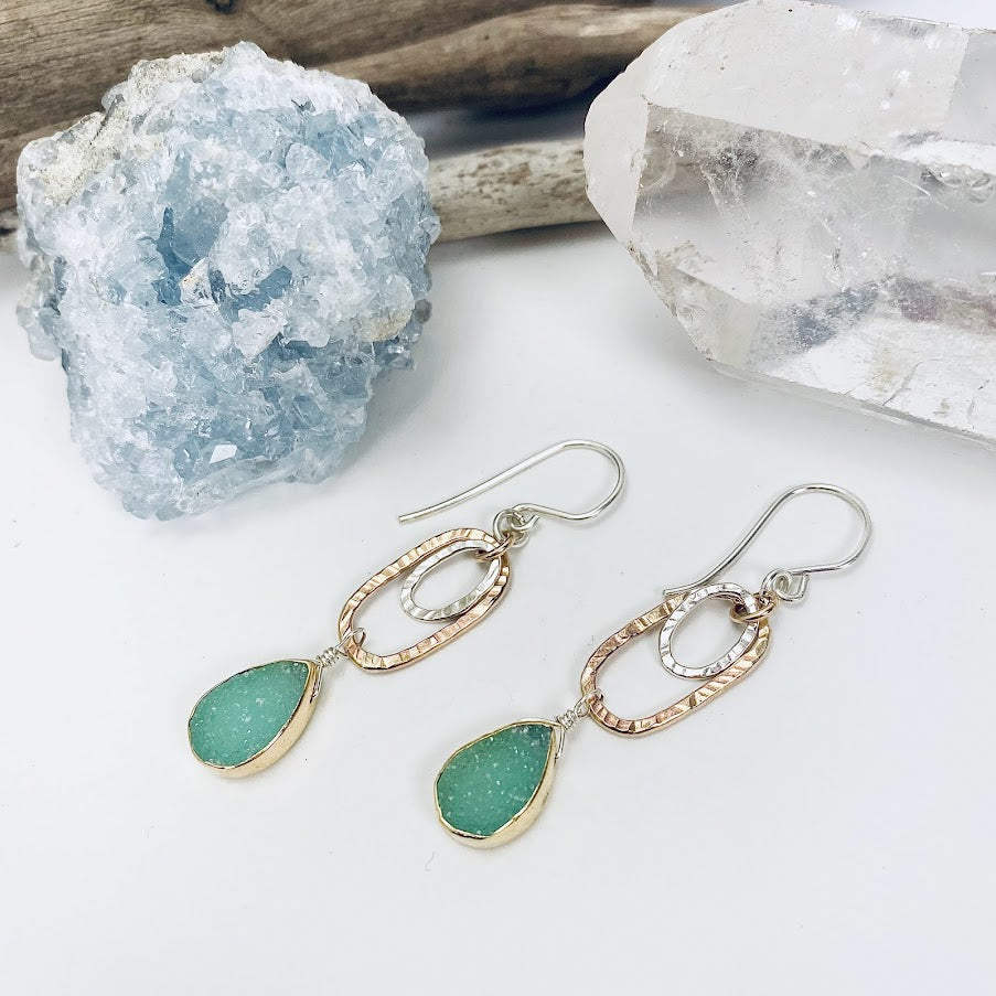 Aqua Druzy Drop Earrings