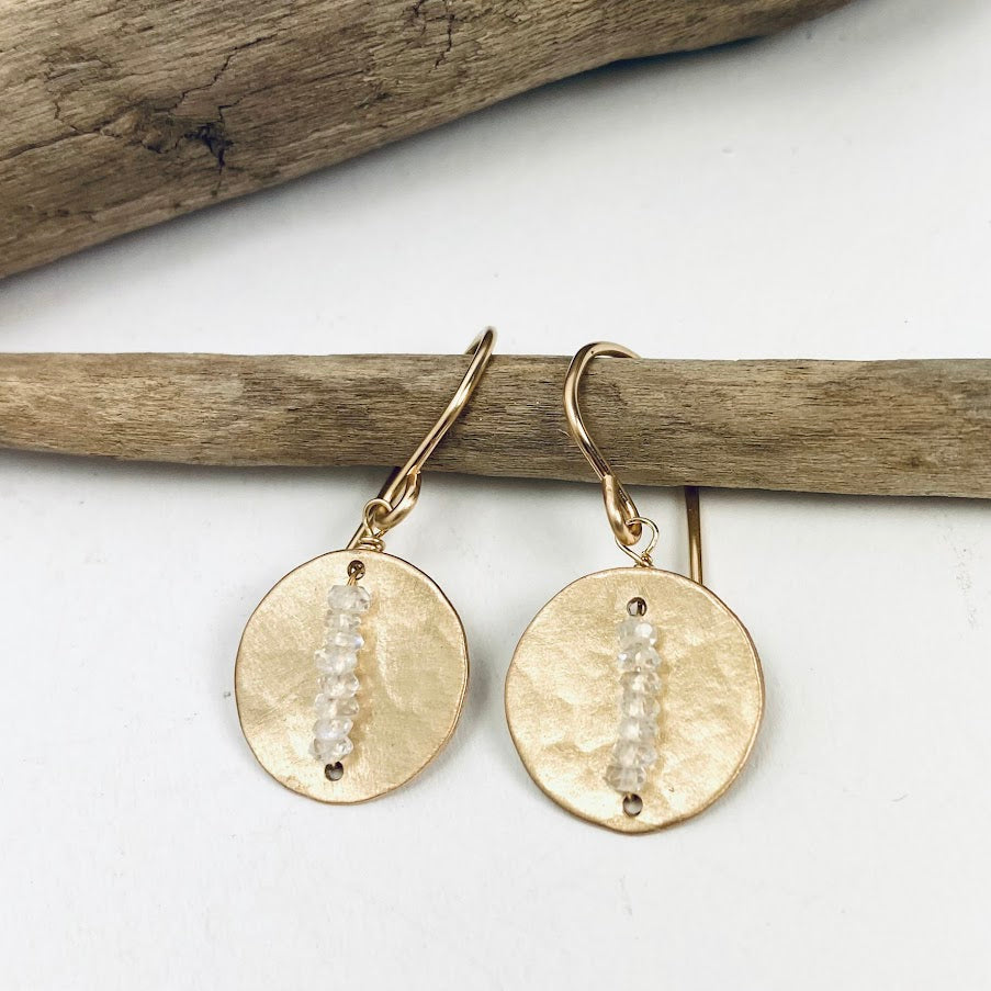 Mini Moonstone Disc Earrings