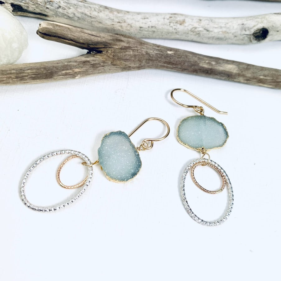 Oval Druzy Drop Earrings