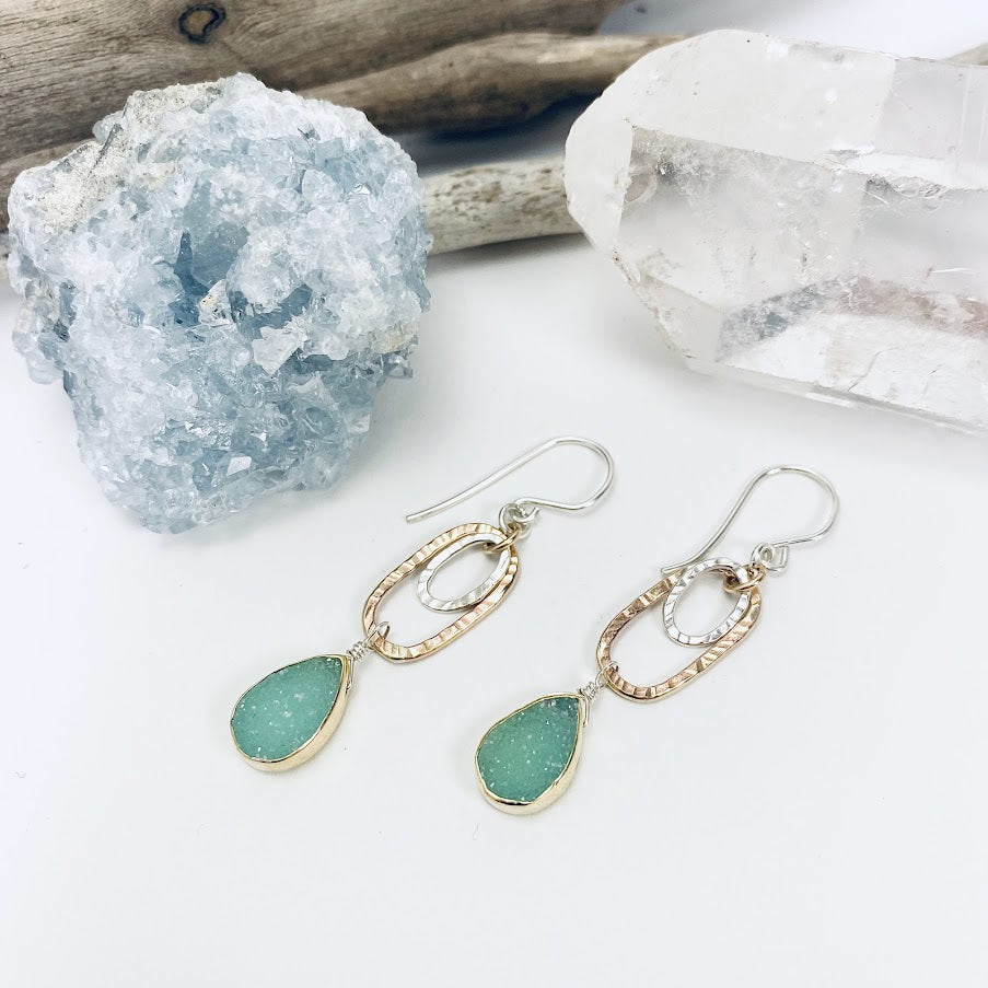 Aqua Druzy Drop Earrings
