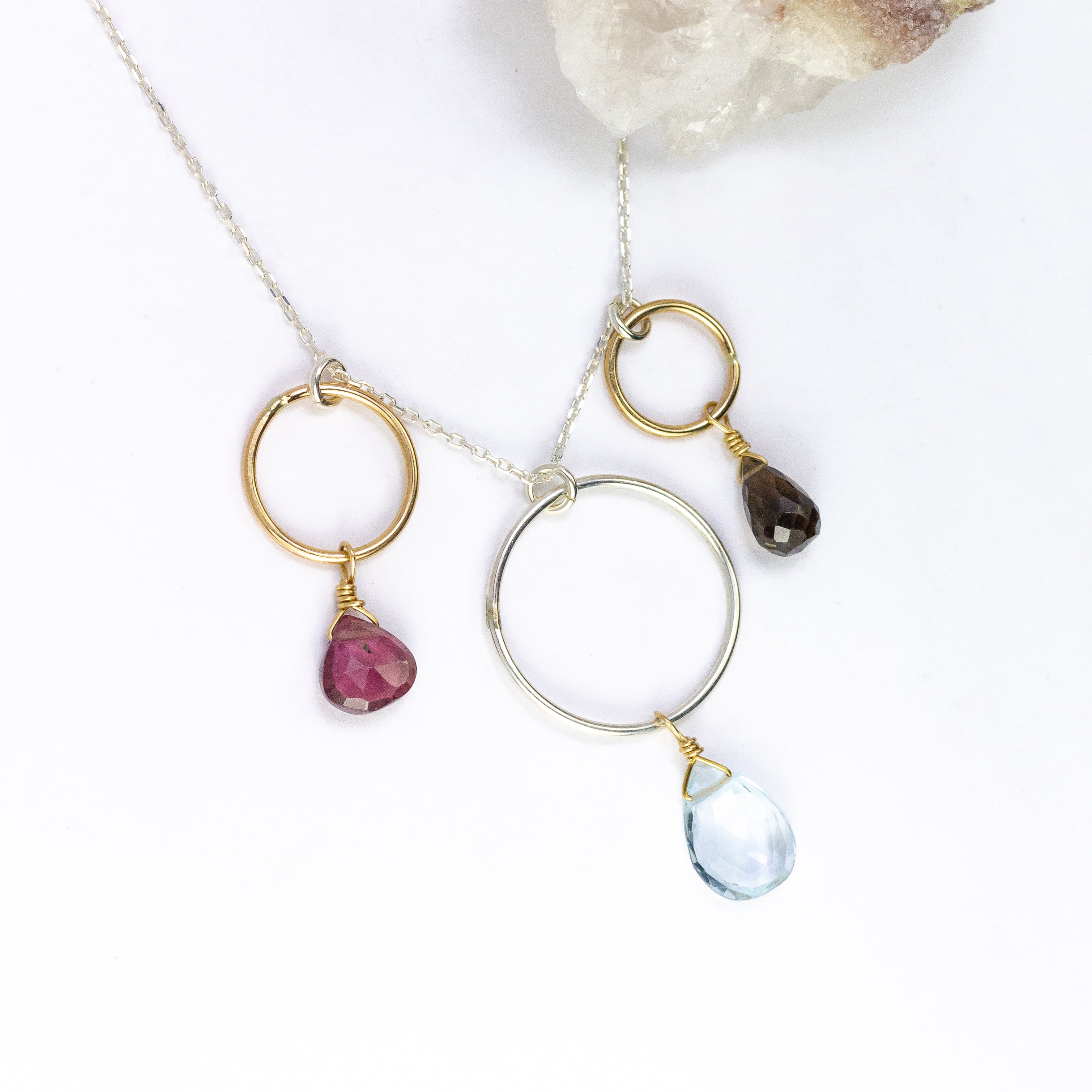 handmade sterling silver gold filled mixed metal mixed gemstone necklace laura j designs