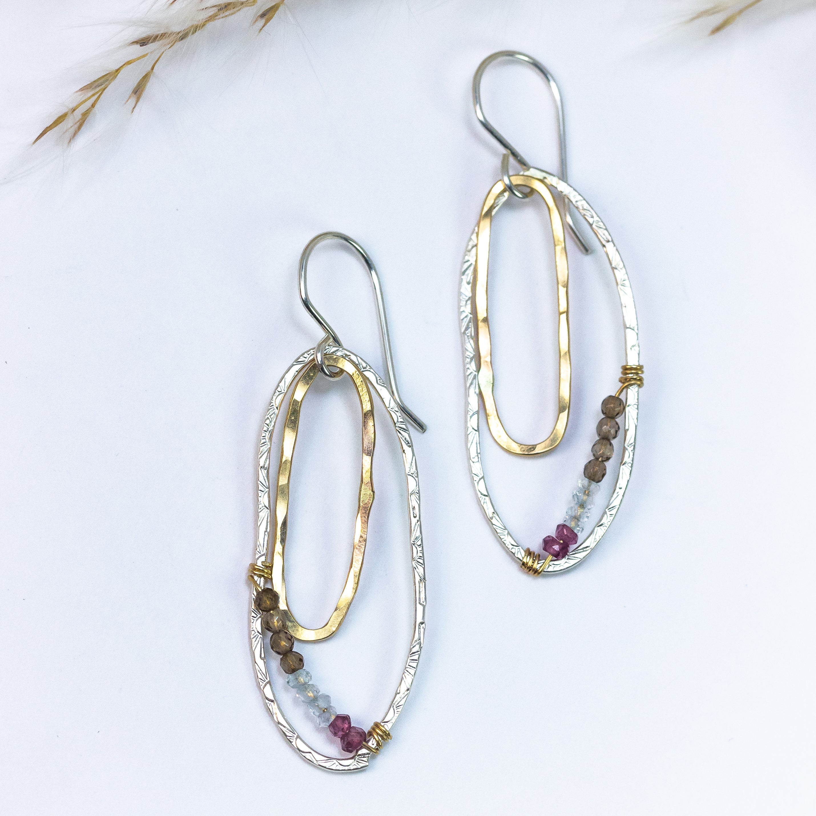 handmade oval sterling silver gold filled mixed gemstone statement earrings laura j designs