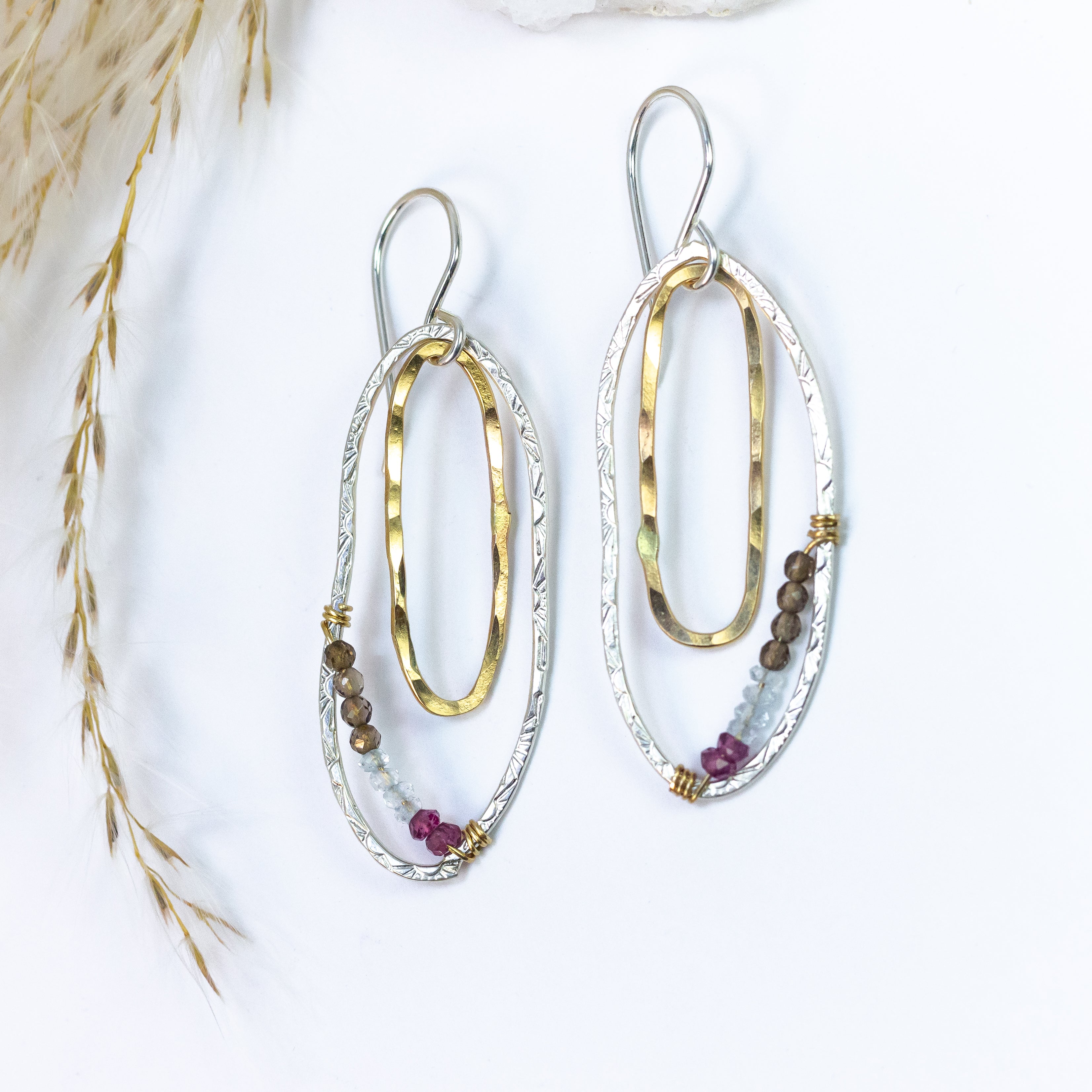 handmade oval sterling silver gold filled mixed gemstone statement earrings laura j designs