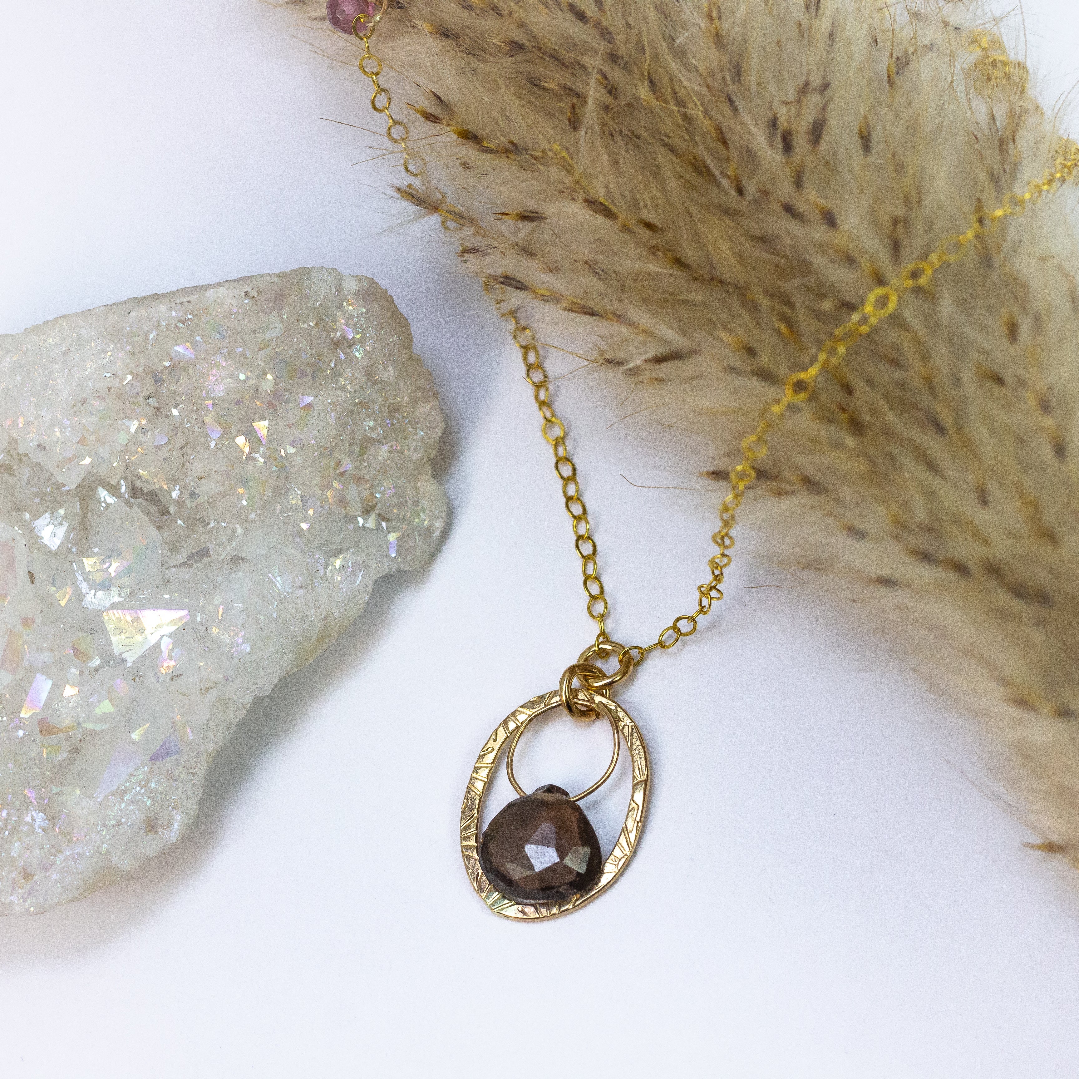 handmade gold filled asymmetric smoky topaz gemstone necklace laura j designs