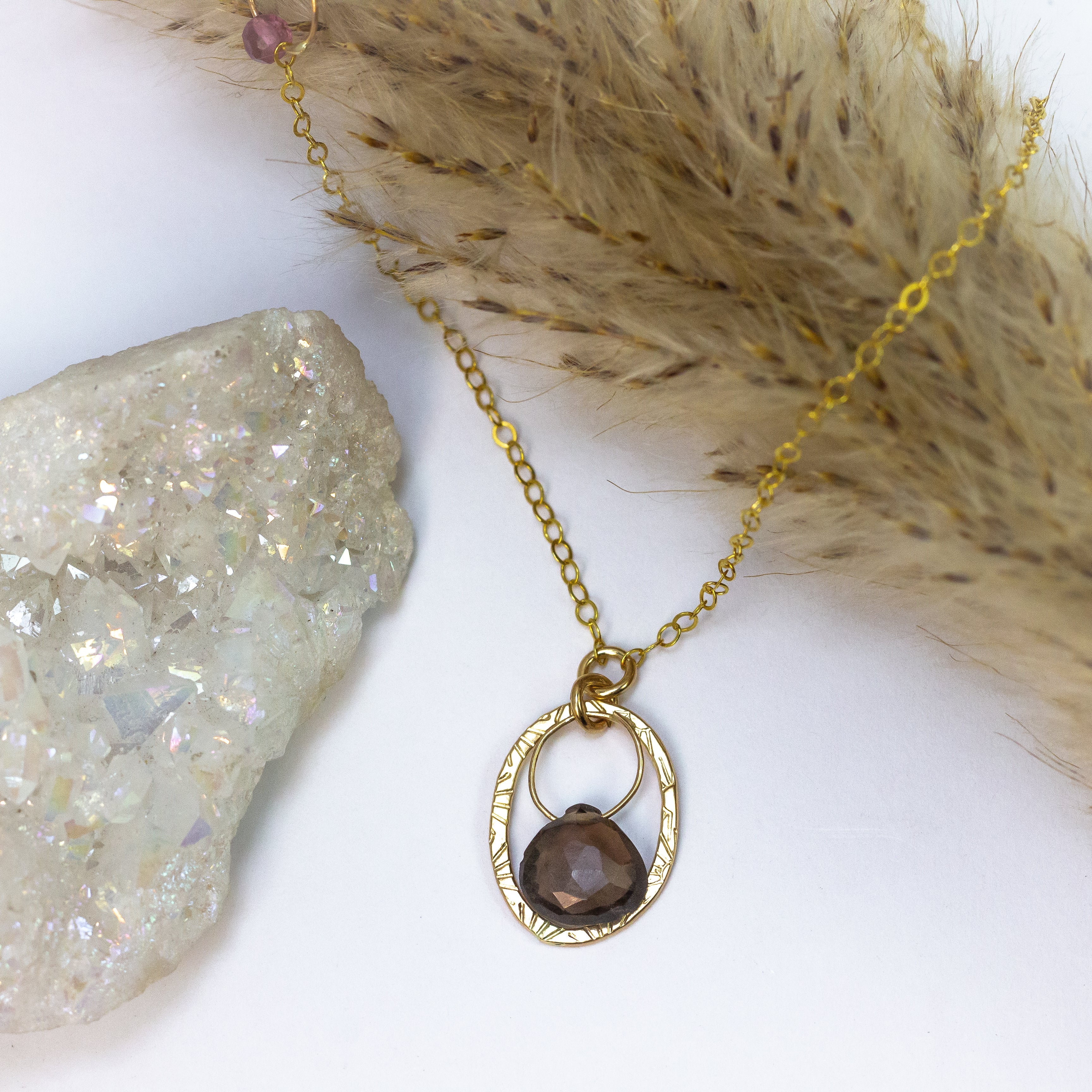 handmade gold filled asymmetric smoky topaz gemstone necklace laura j designs