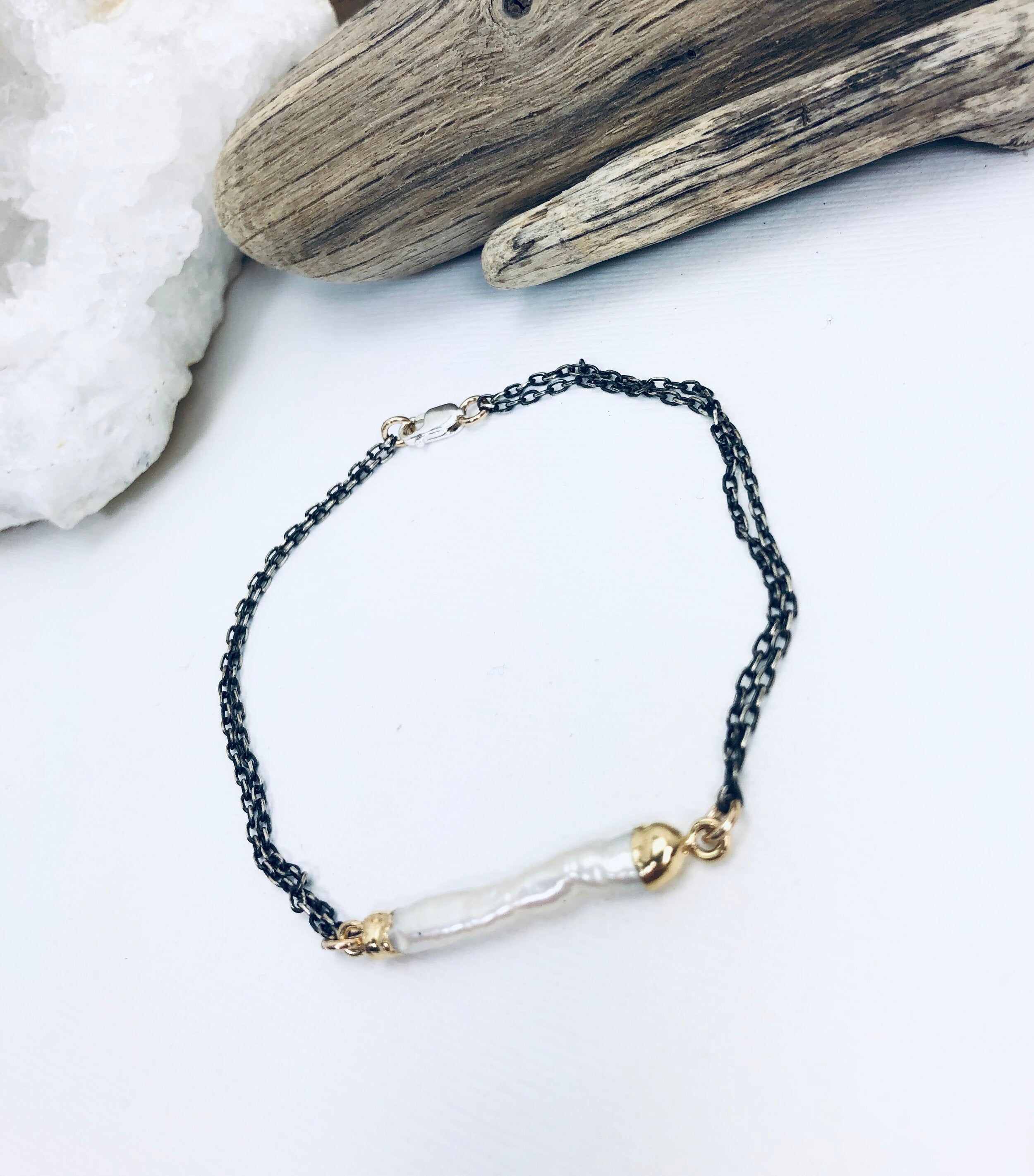 Oxidized Pearl Bracelet