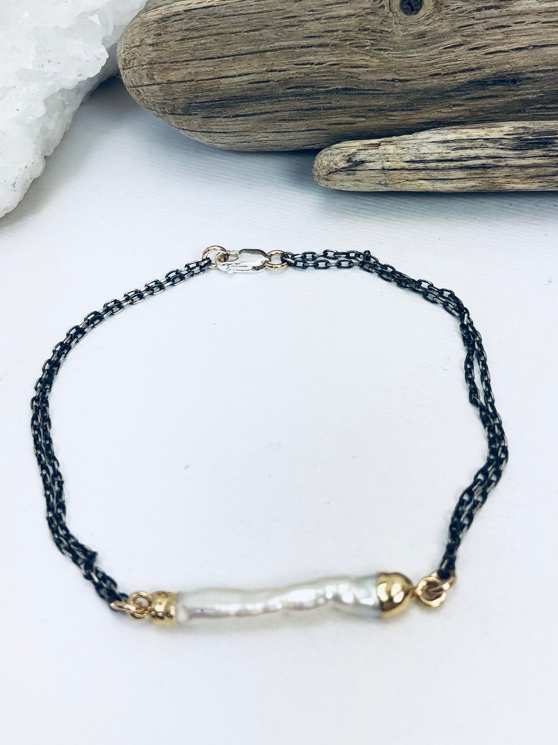 Oxidized Pearl Bracelet