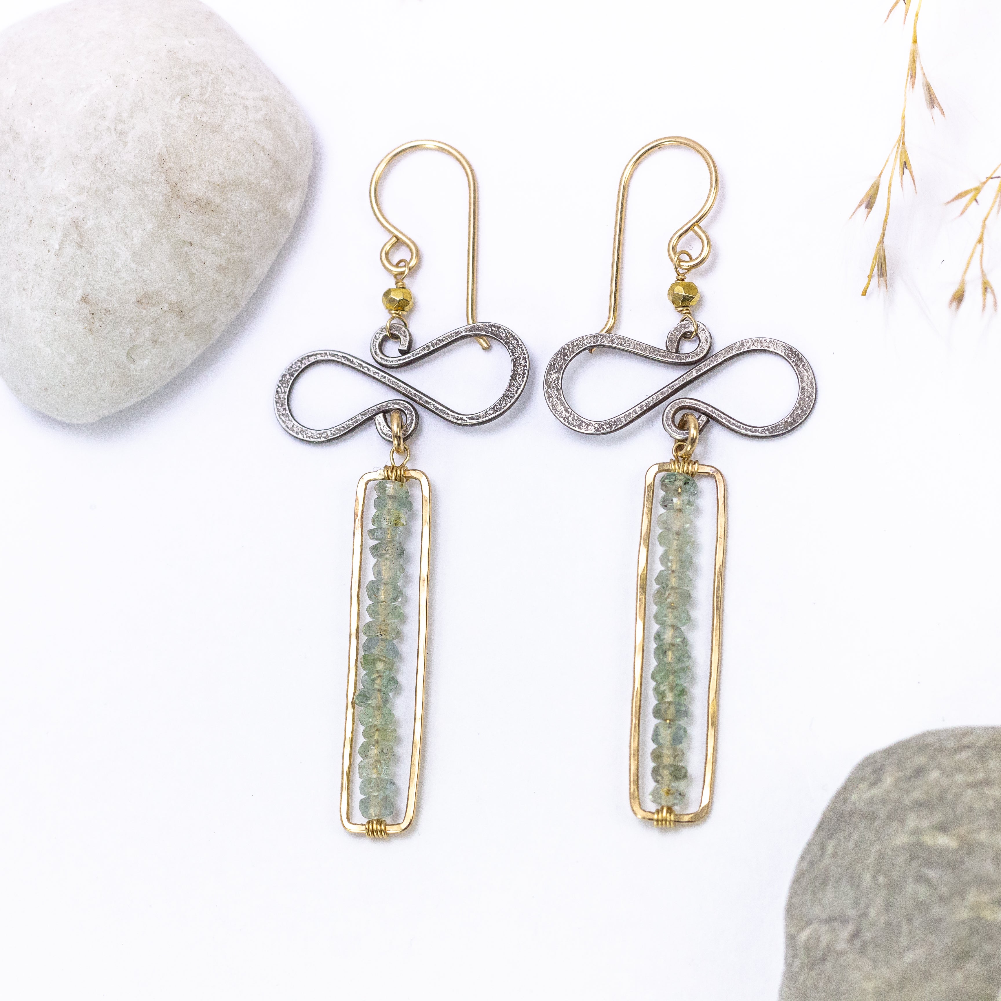 divine feminine handmade mixed metal moss aqua statement earrings laura j designs