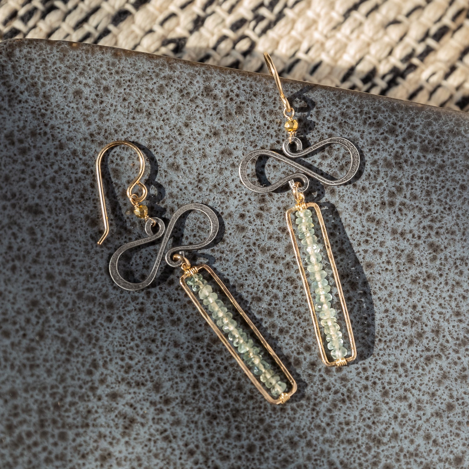 divine feminine handmade mixed metal moss aqua statement earrings laura j designs