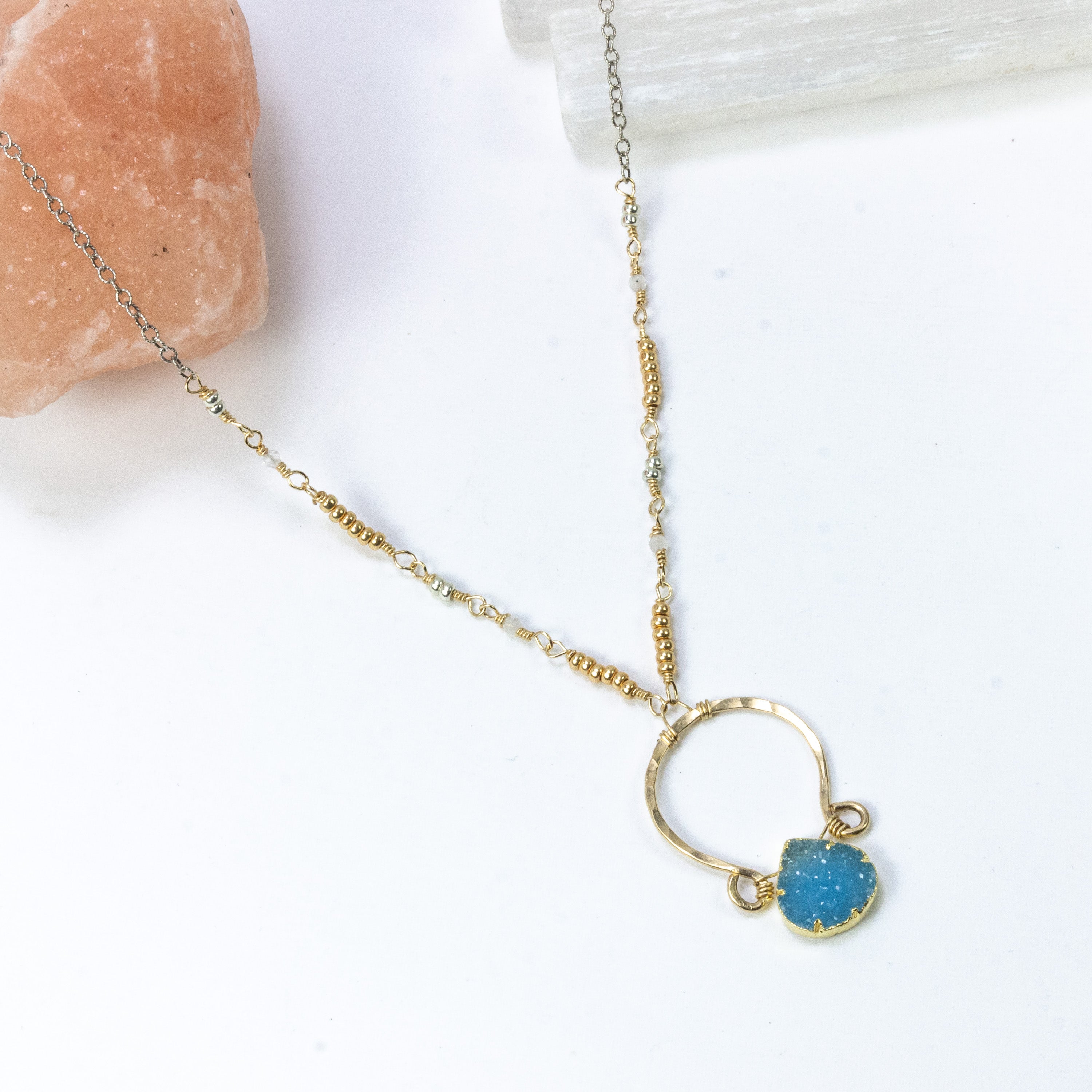 handmade gold filled blue druzy beaded chain necklace laura j designs