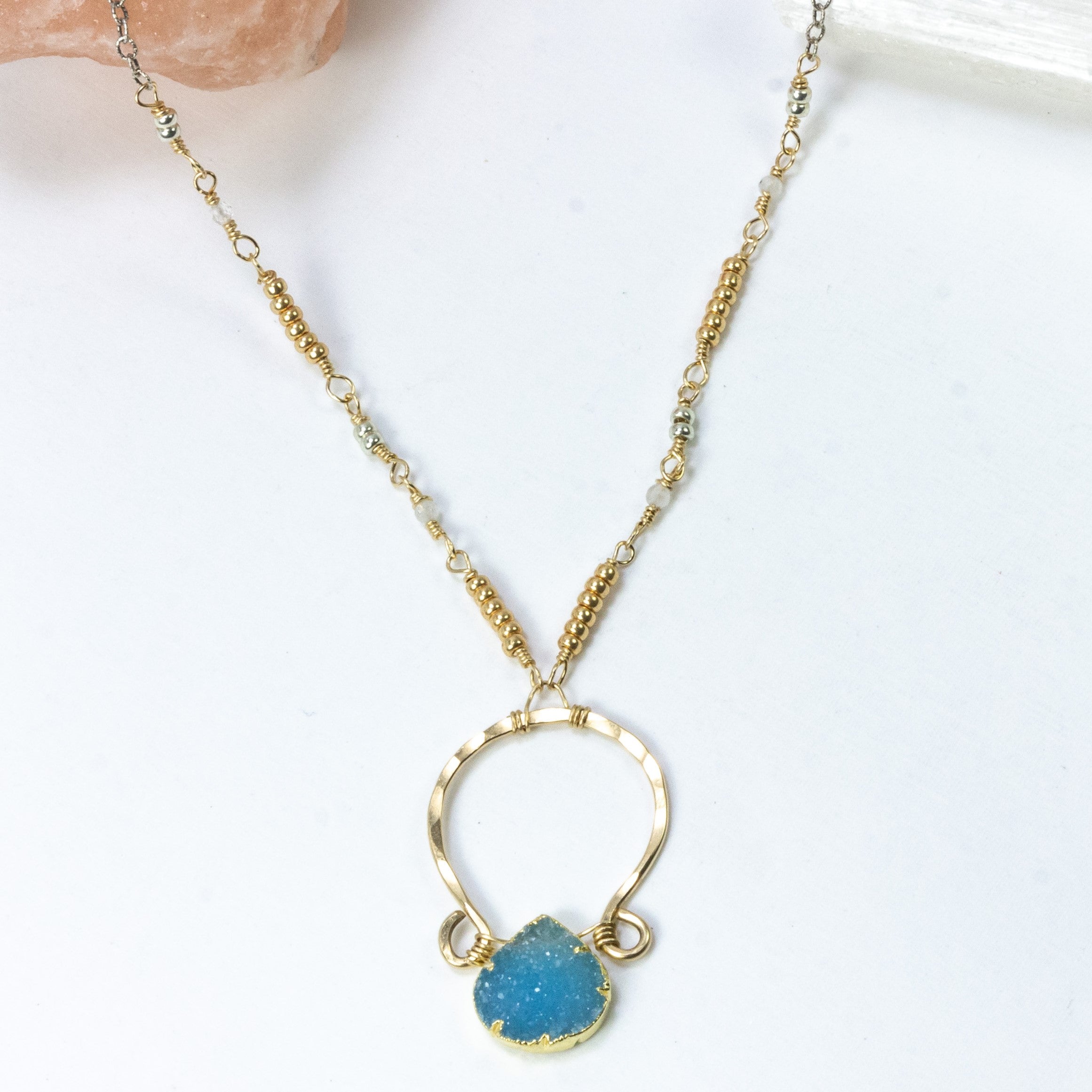 handmade gold filled blue druzy beaded chain necklace laura j designs