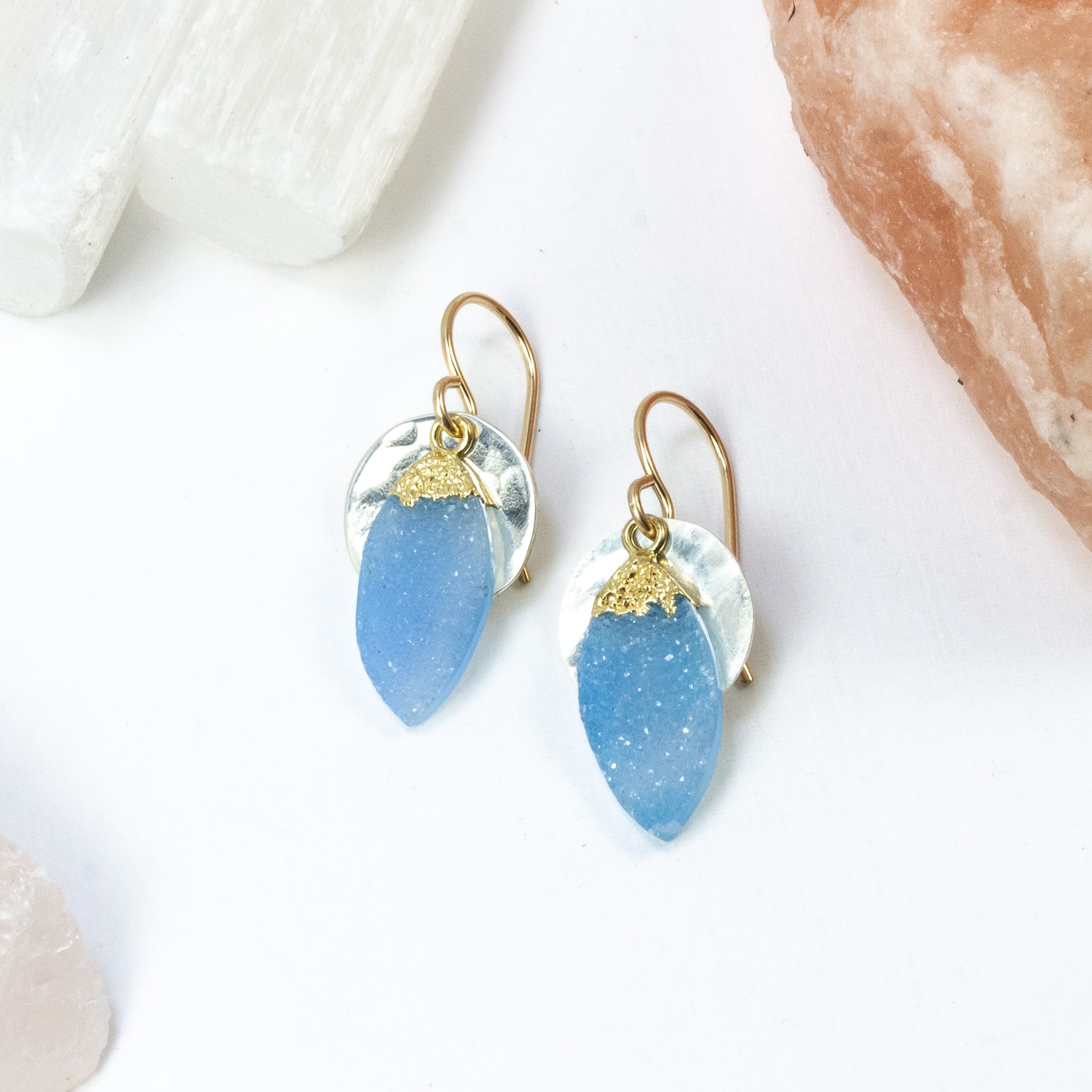 handmade sterling gold filled blue druzy earrings laura j designs