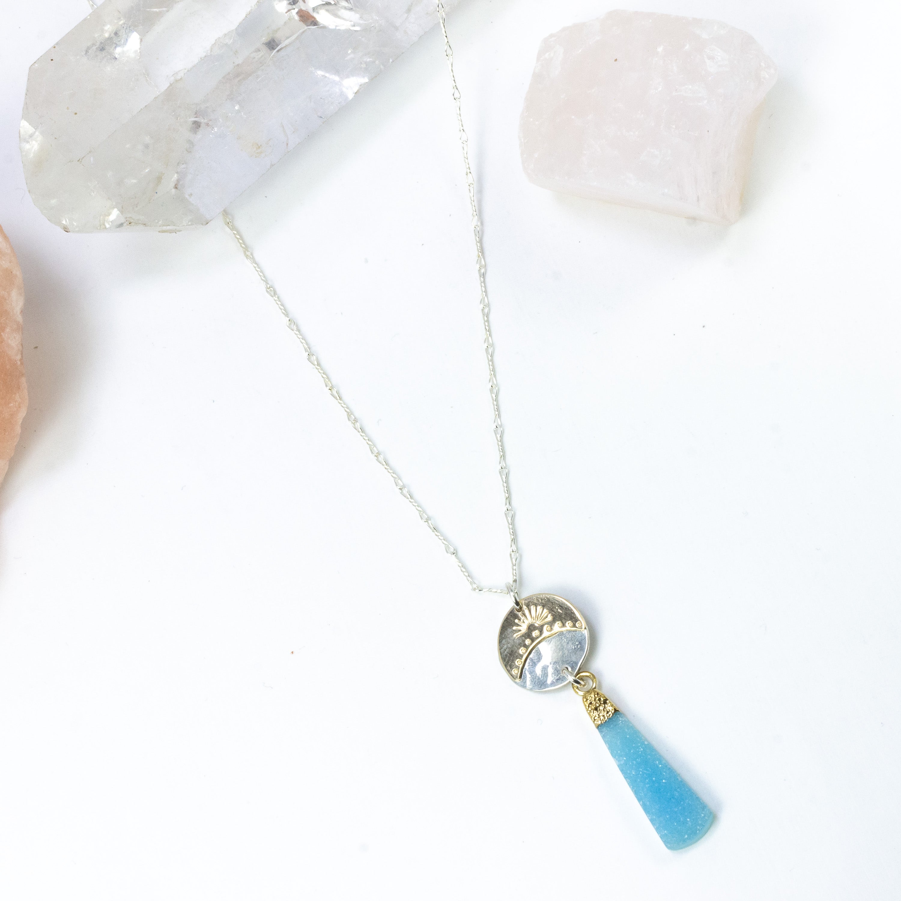 handmade silver gold filled blue druzy necklace laura j designs