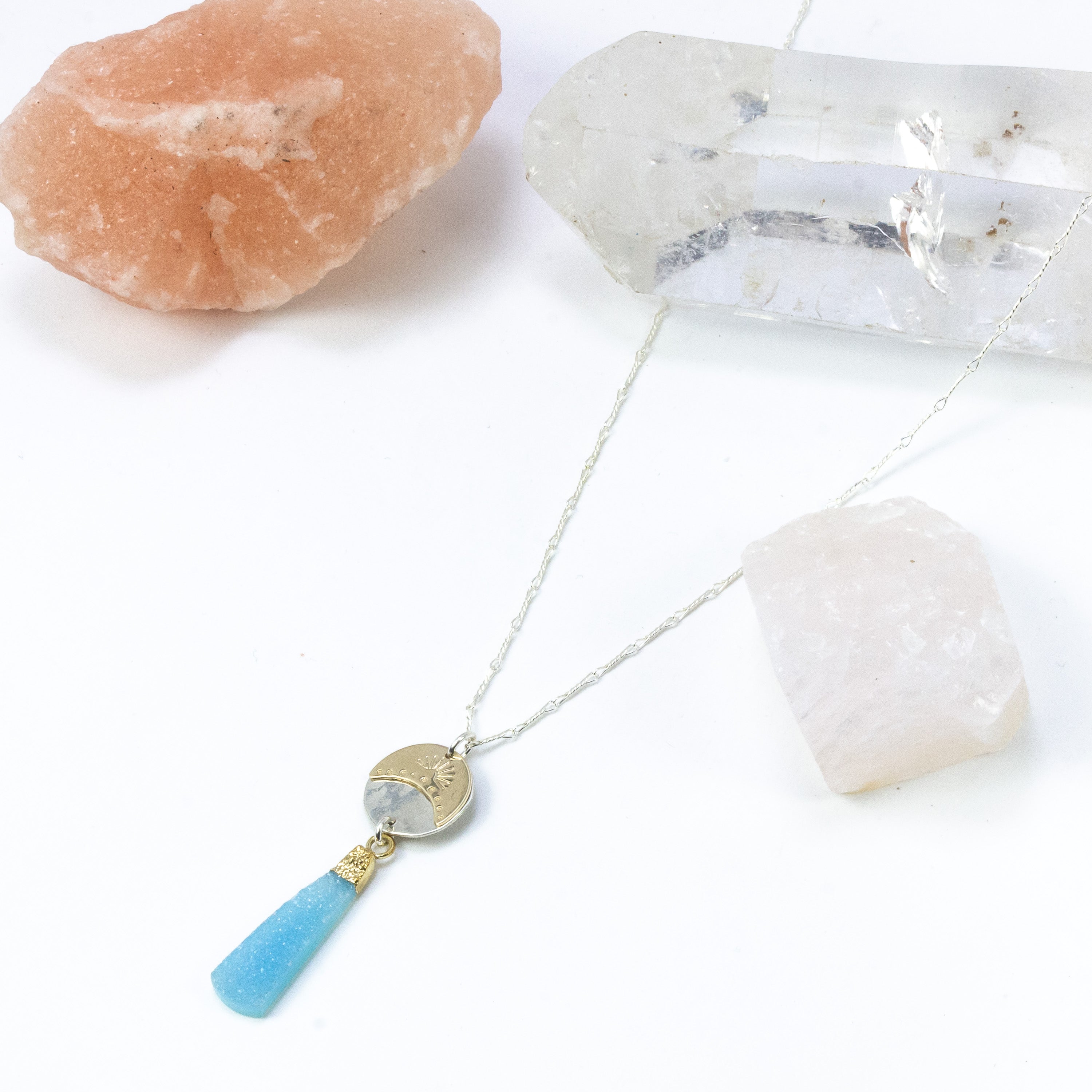 handmade silver gold filled blue druzy necklace laura j designs