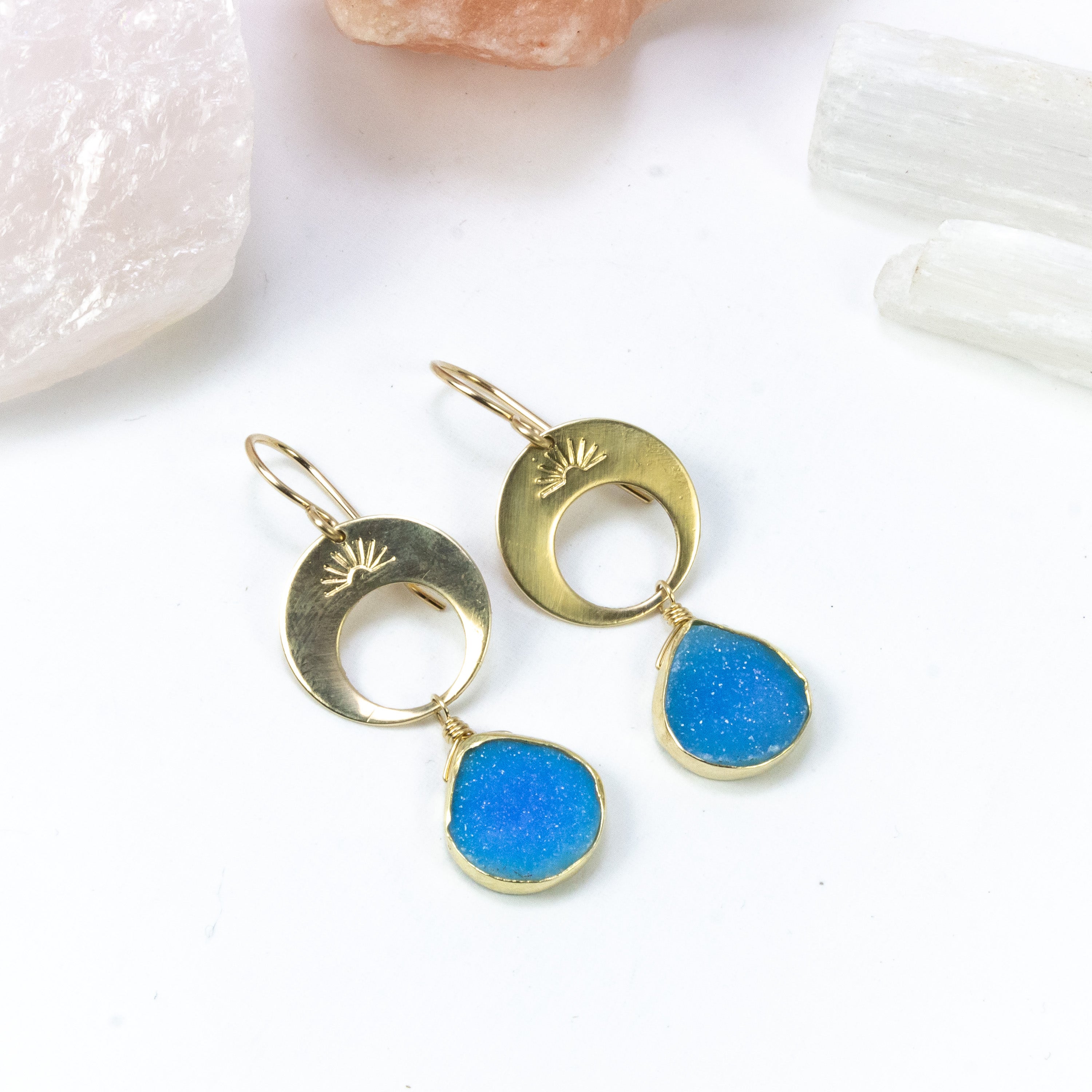 handmade gold filled blue druzy gemstone earrings laura j designs