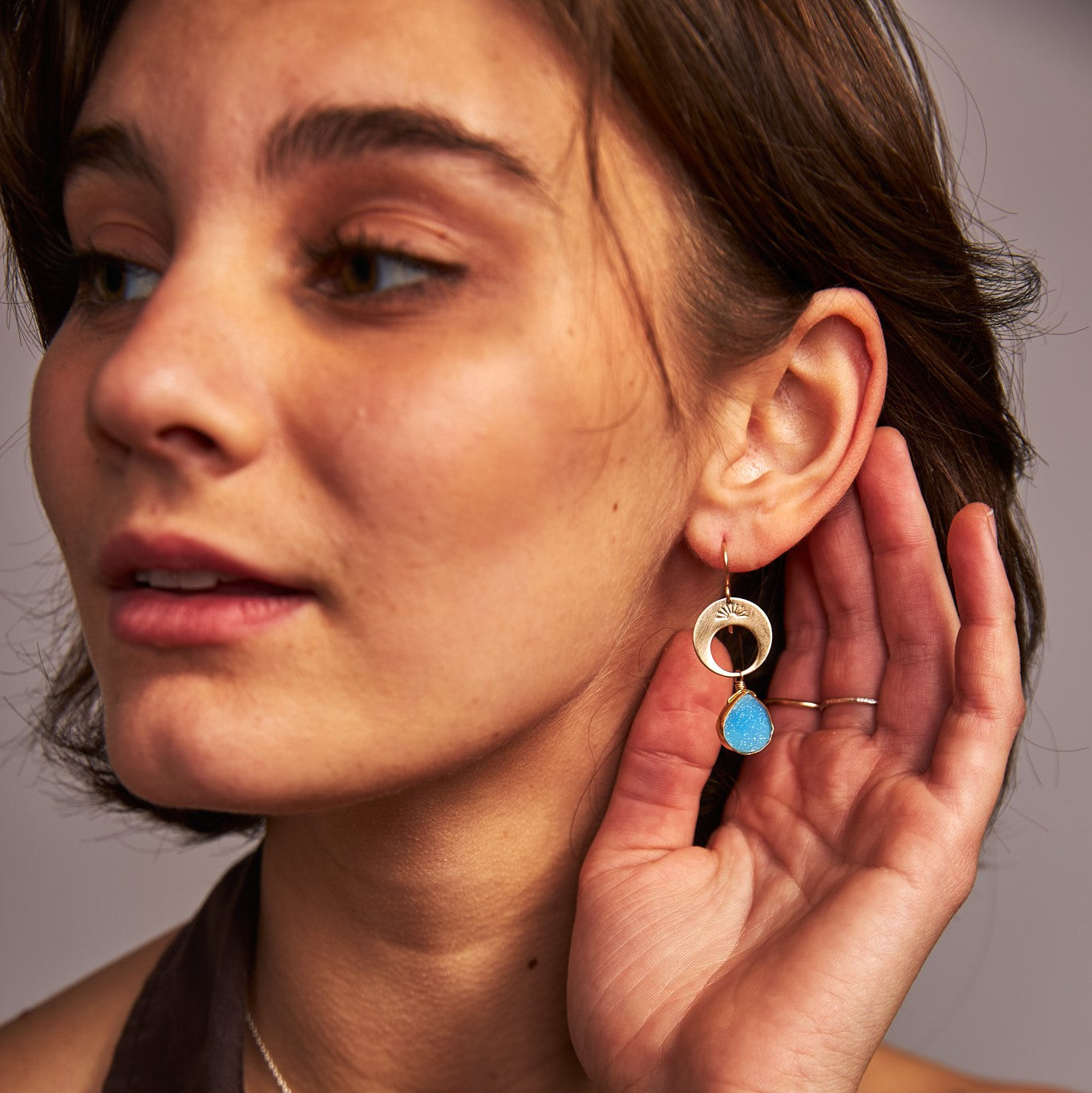 handmade gold filled blue druzy gemstone earrings laura j designs