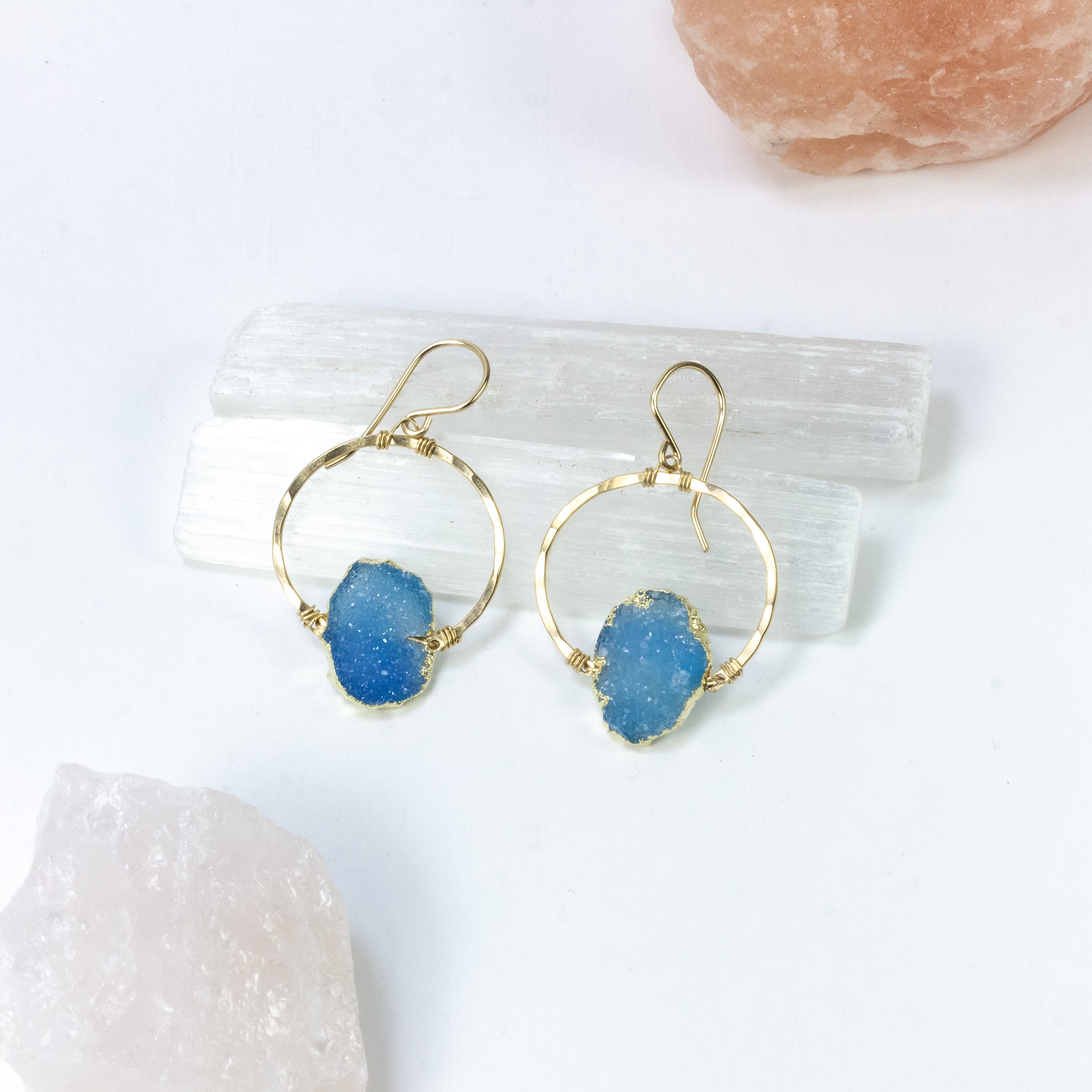 handmade gold filled blue druzy hoop earrings laura j designs
