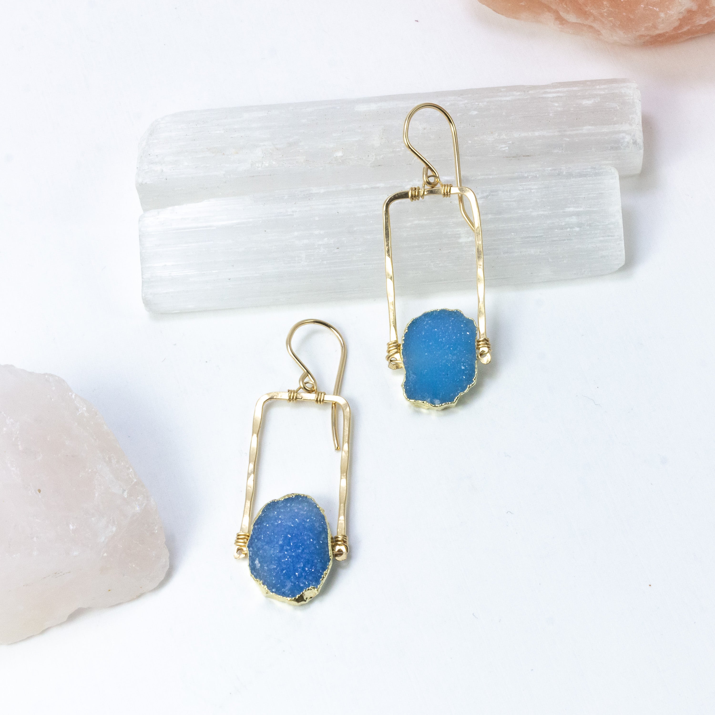 handmade gold filled blue druzy hoop earrings laura j designs