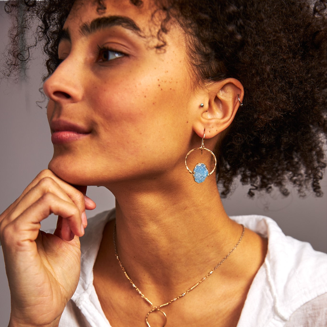 handmade gold filled blue druzy hoop earrings laura j designs