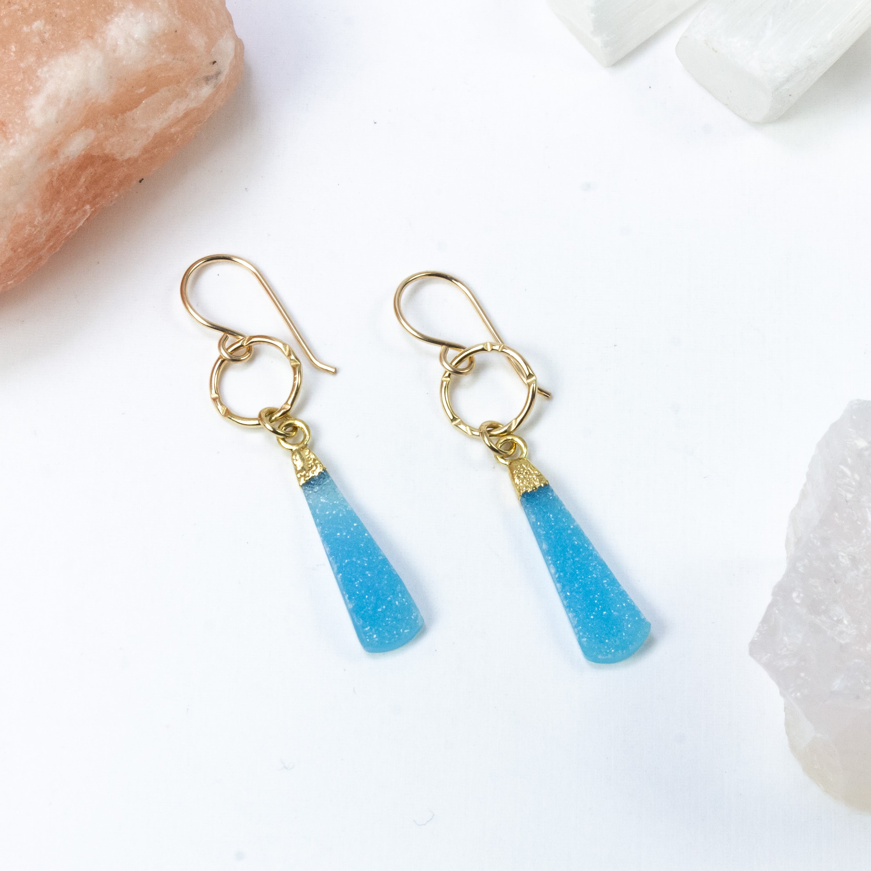 handmade gold filled blue druzy earrings laura j designs