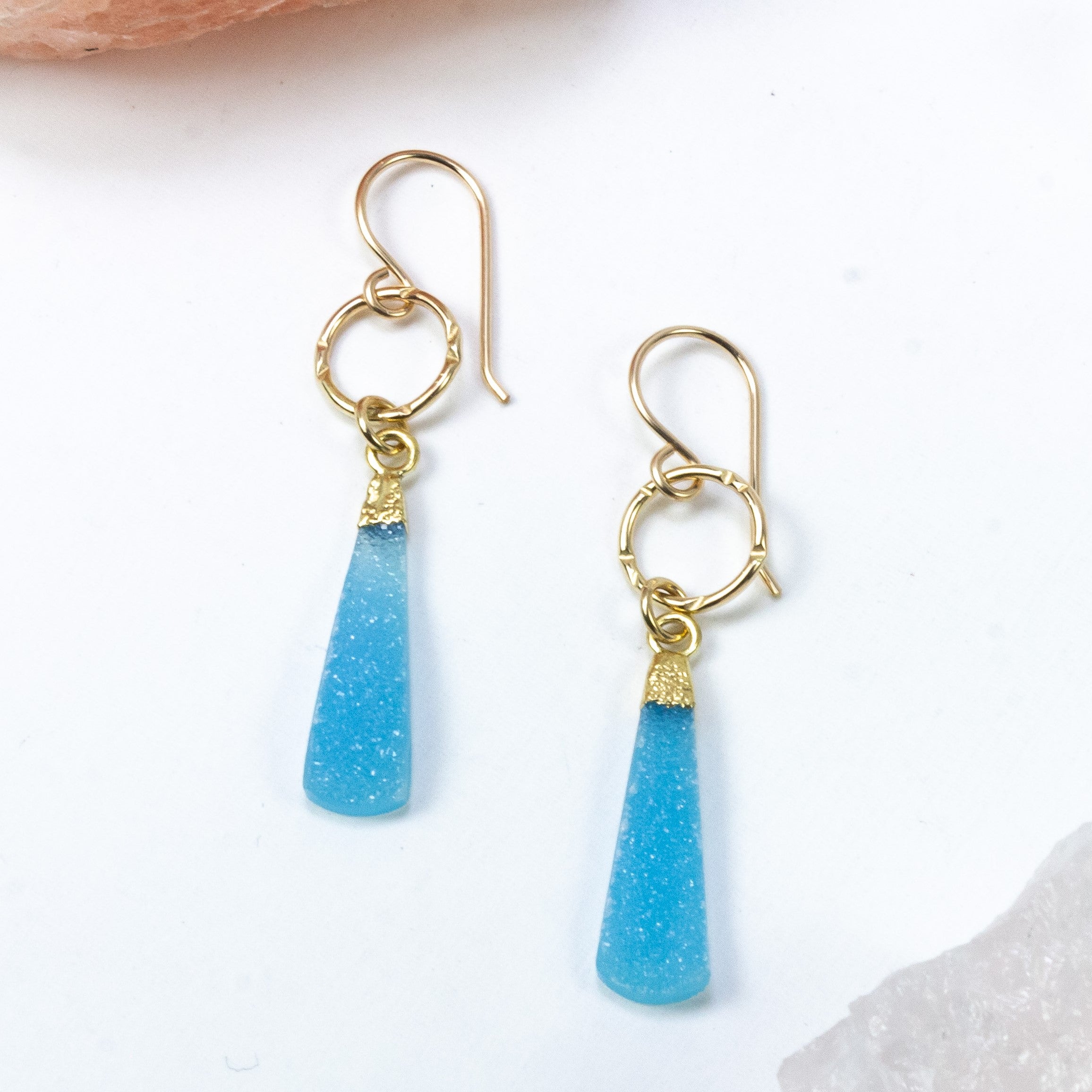 handmade gold filled blue druzy earrings laura j designs