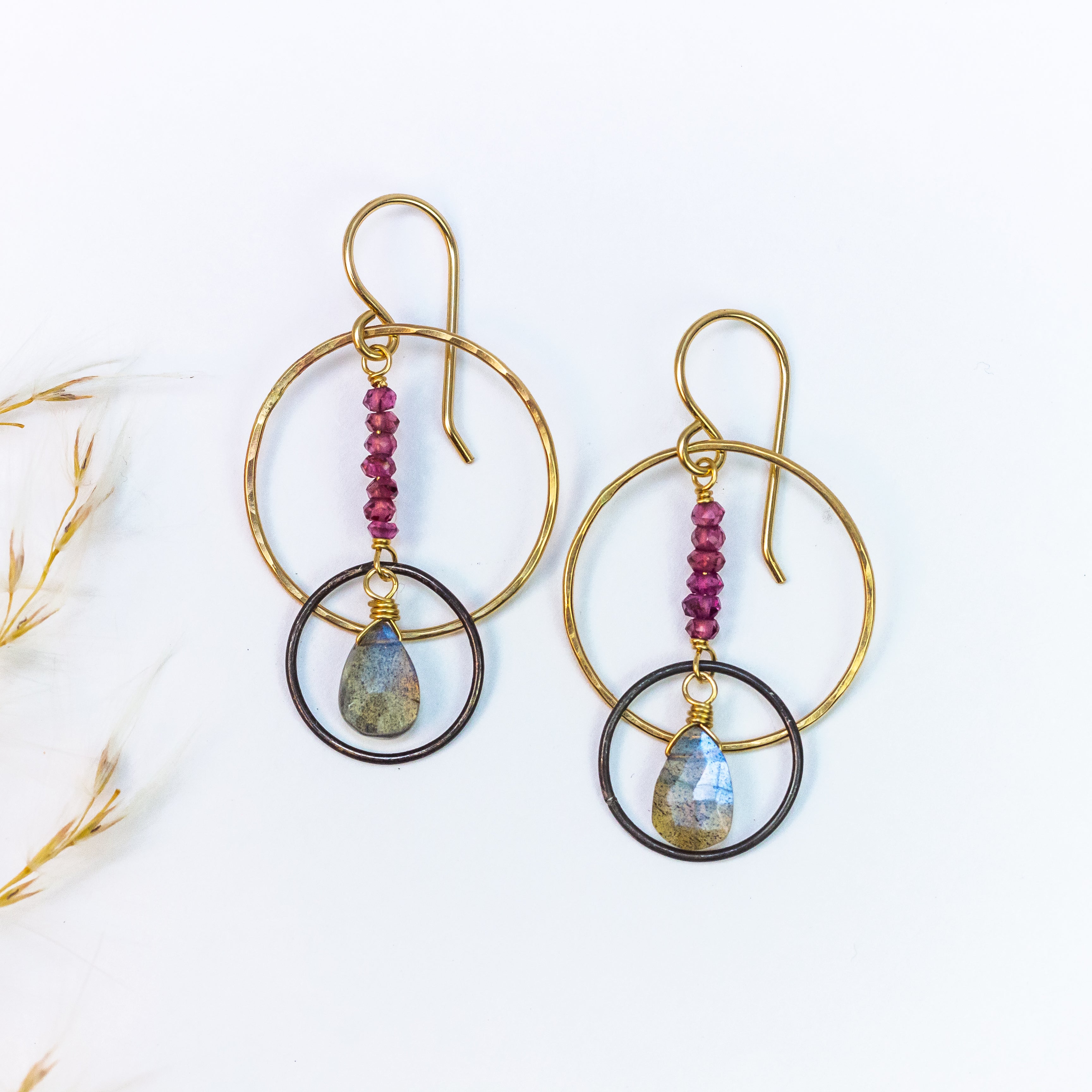 handmade gold filled oxidized sterling labradorite garnet gemstone earrings laura j designs