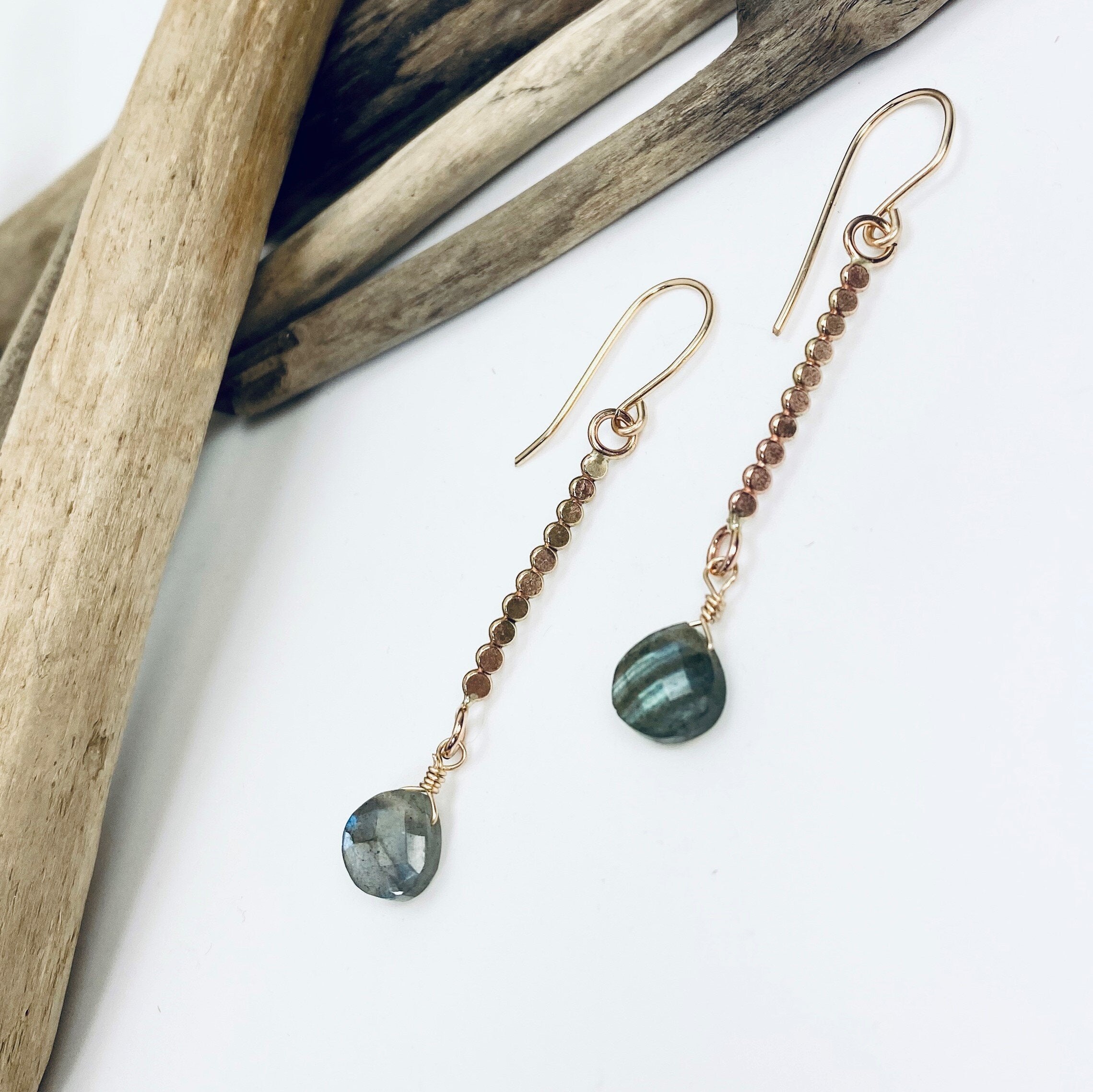 Labradorite Textured Bar Earrings