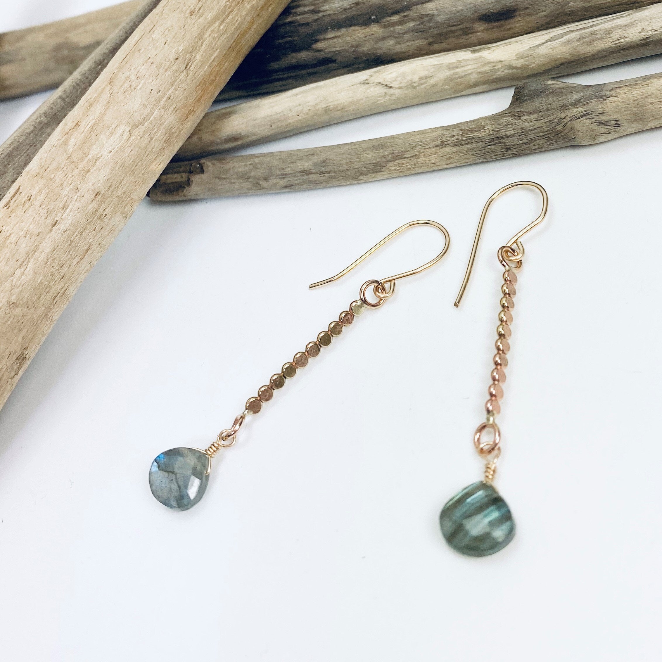 Labradorite Textured Bar Earrings