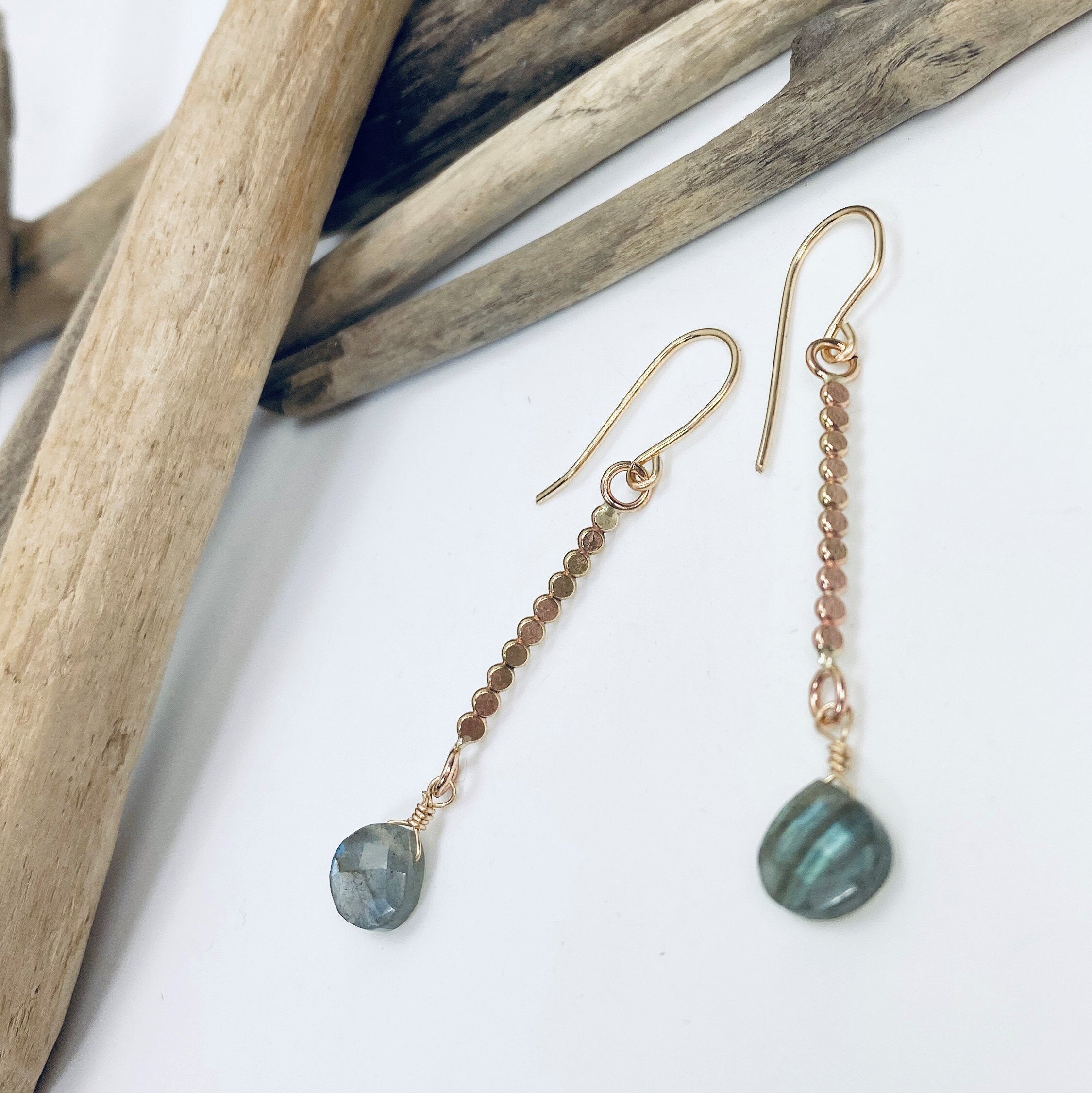Labradorite Textured Bar Earrings