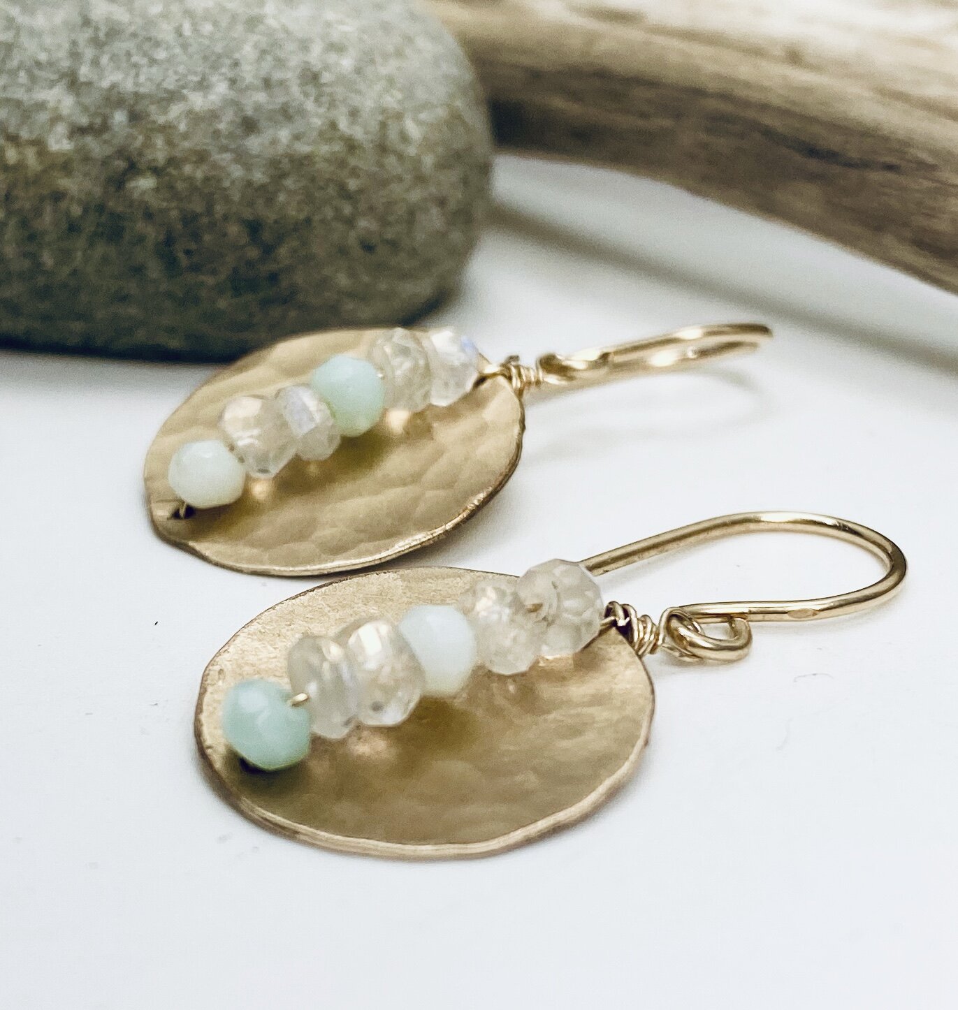 Opal Moon Disc Earrings