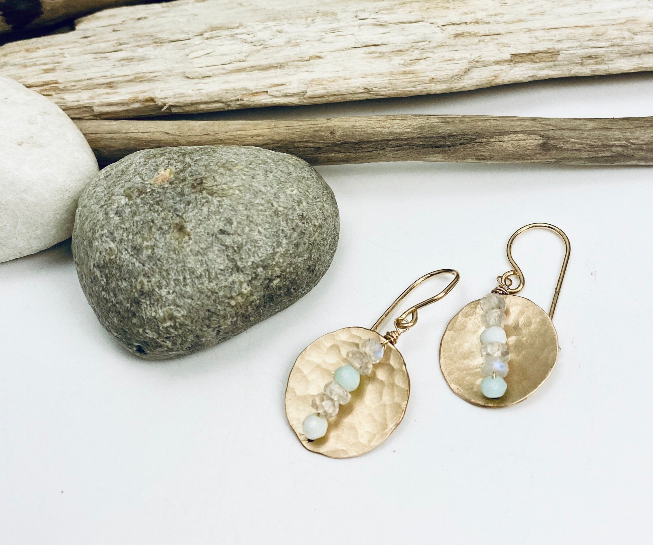 Opal Moon Disc Earrings