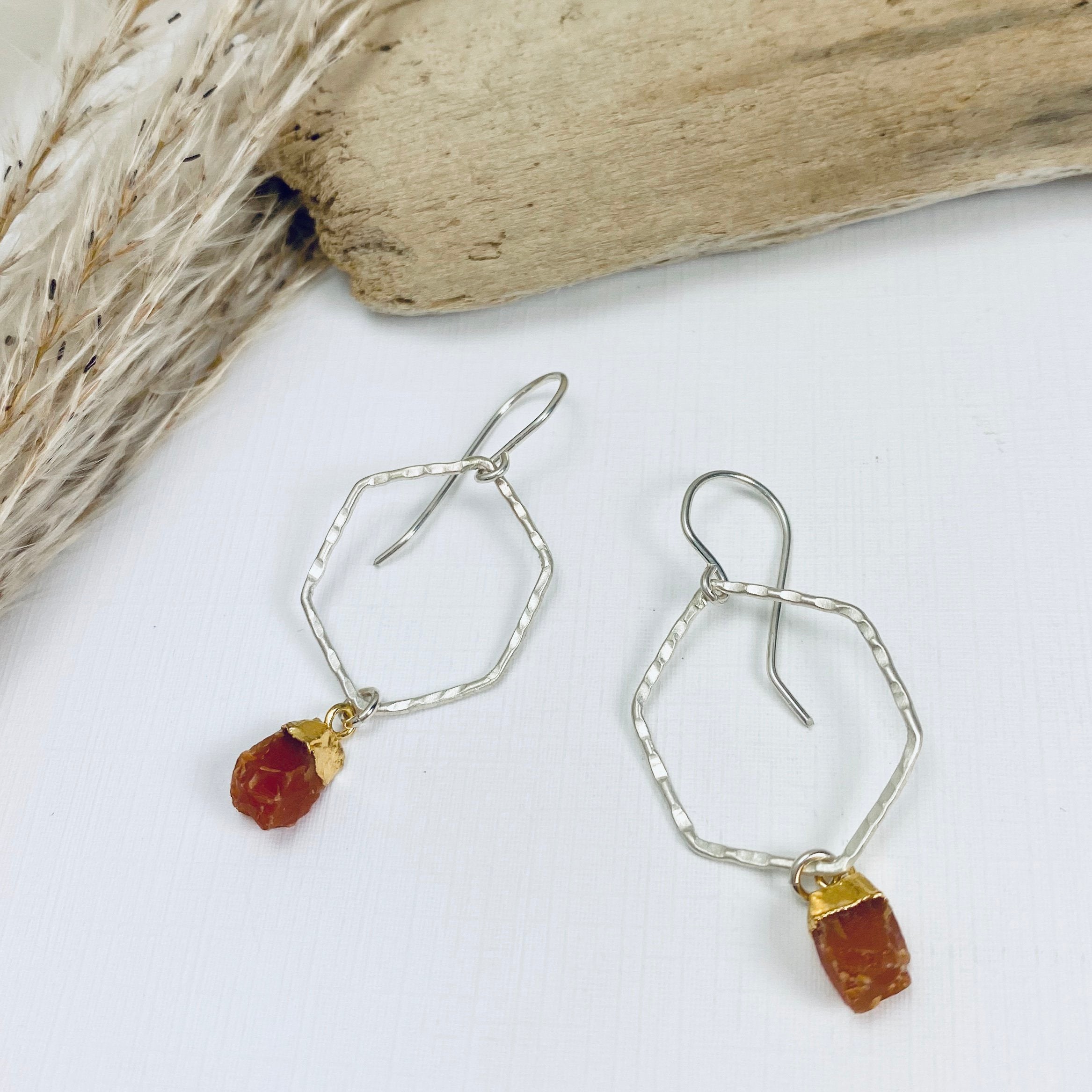 Carnelian Honeycomb Earrings