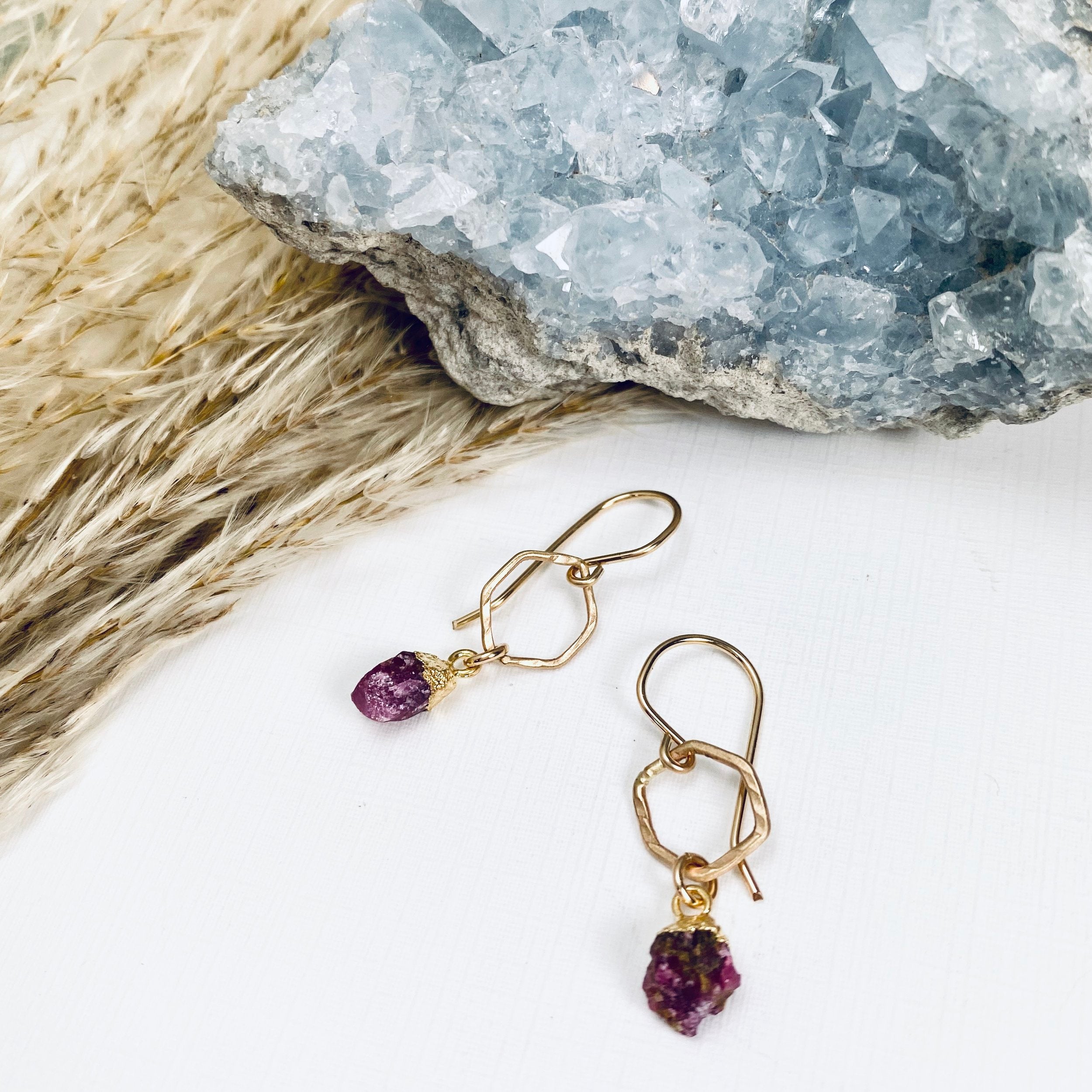 Ruby Honeycomb Earrings