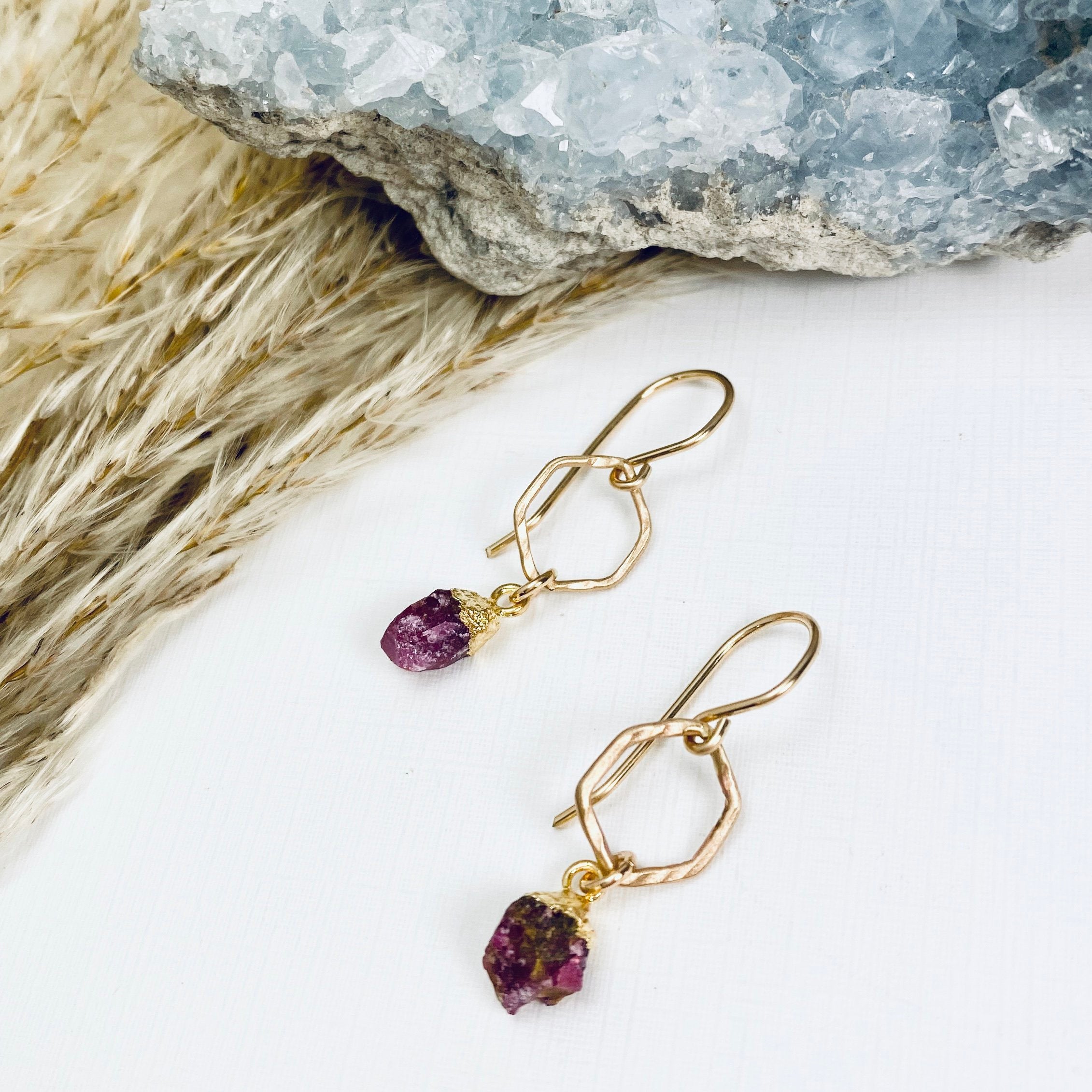 Ruby Honeycomb Earrings