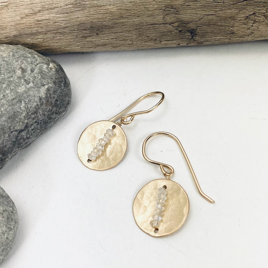 Mini Moonstone Disc Earrings