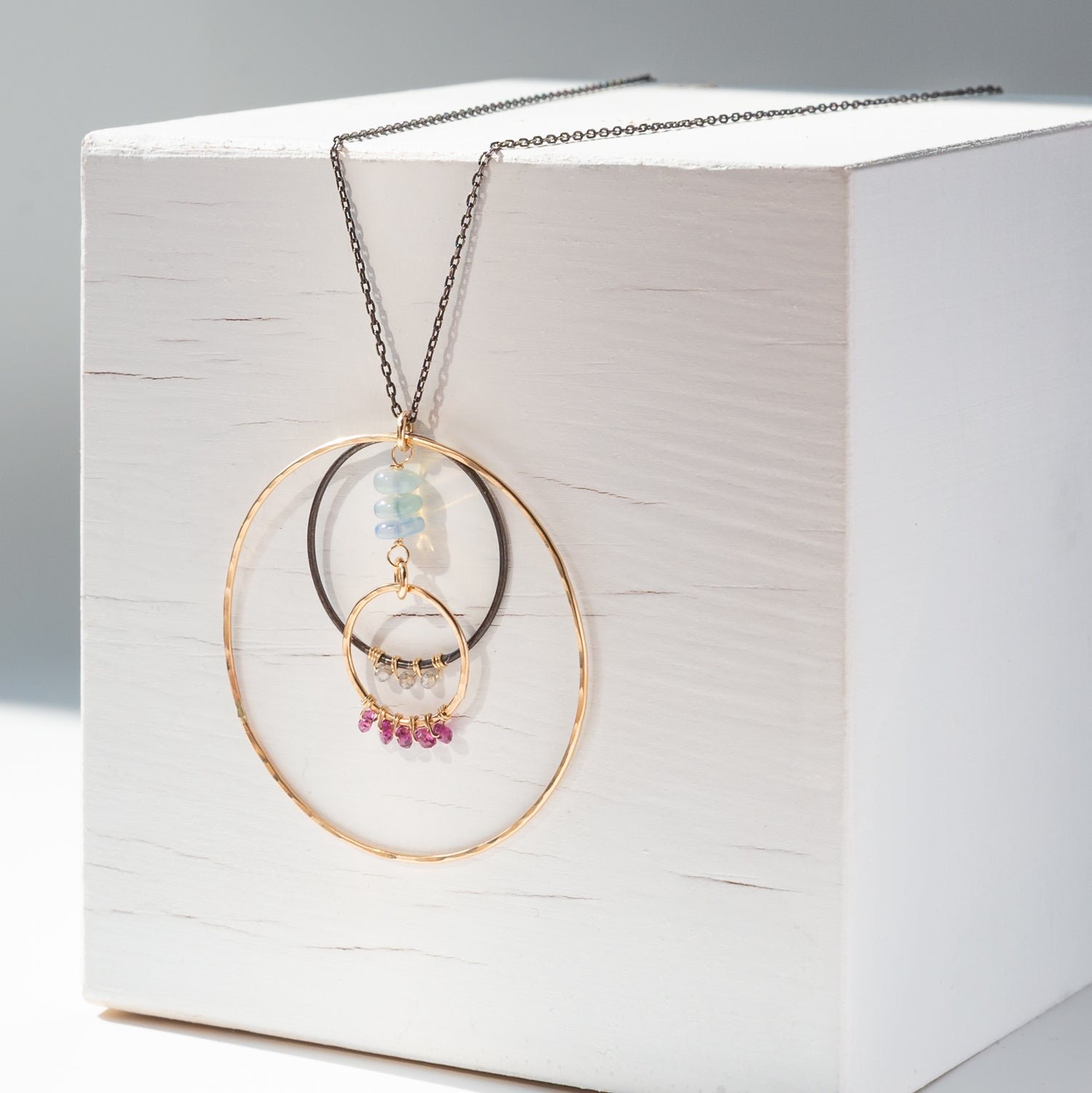handmade mixed metal opal labradorite garnet gemstone statement pendant laura j designs