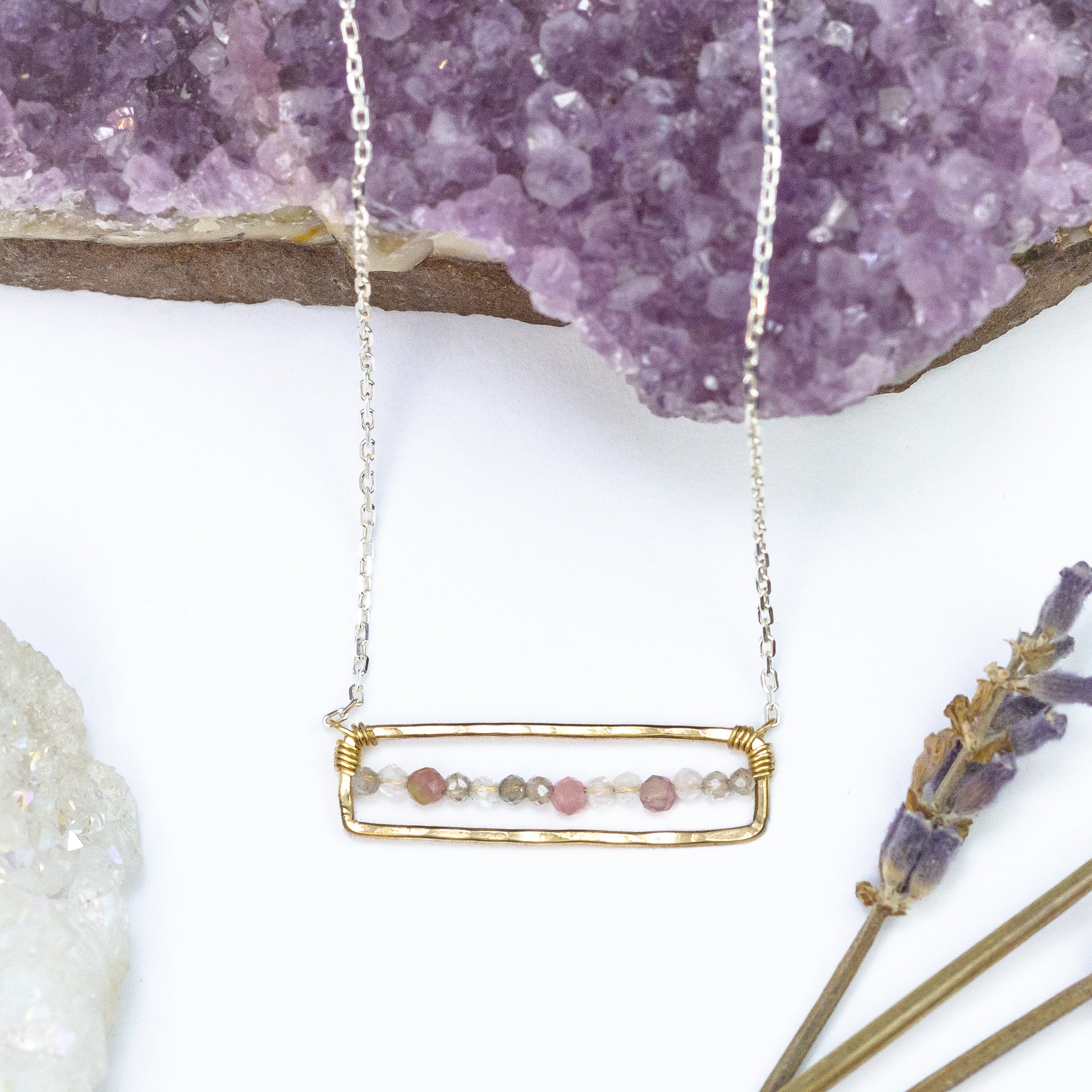 handmade mixed gemstone gold filled rectangle pendant laura j designs
